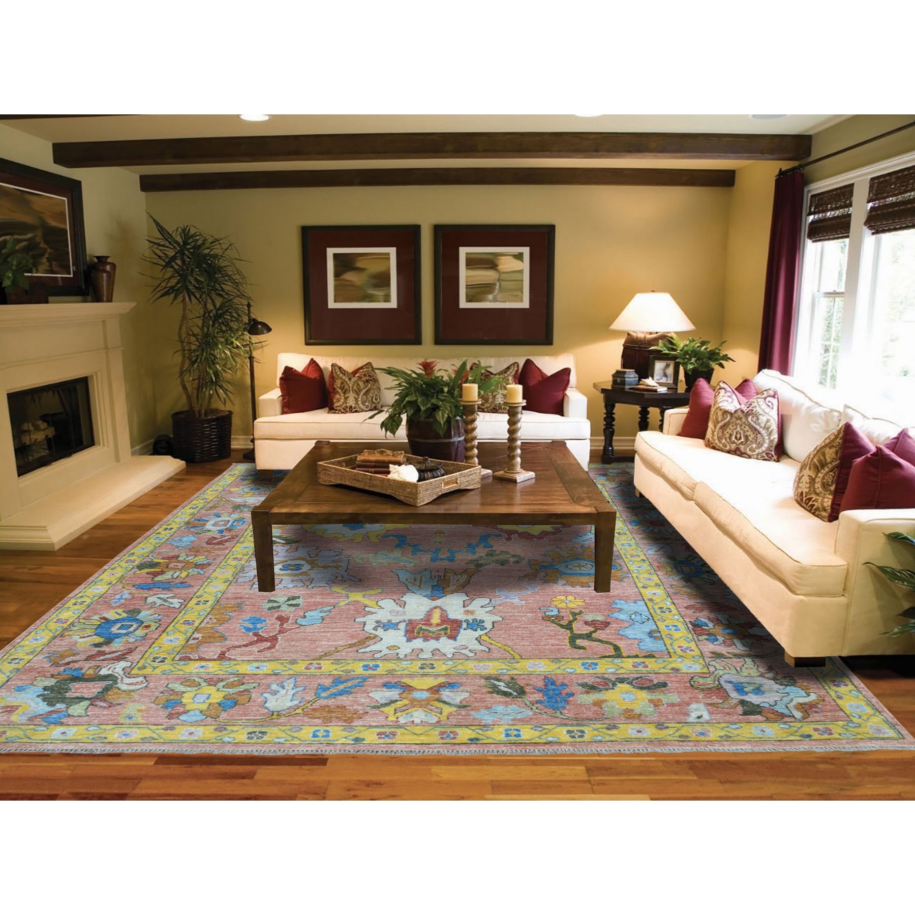 7'7"x9'9" Salmon Angora Oushak Pure Wool Hand Knotted Oriental Rug
