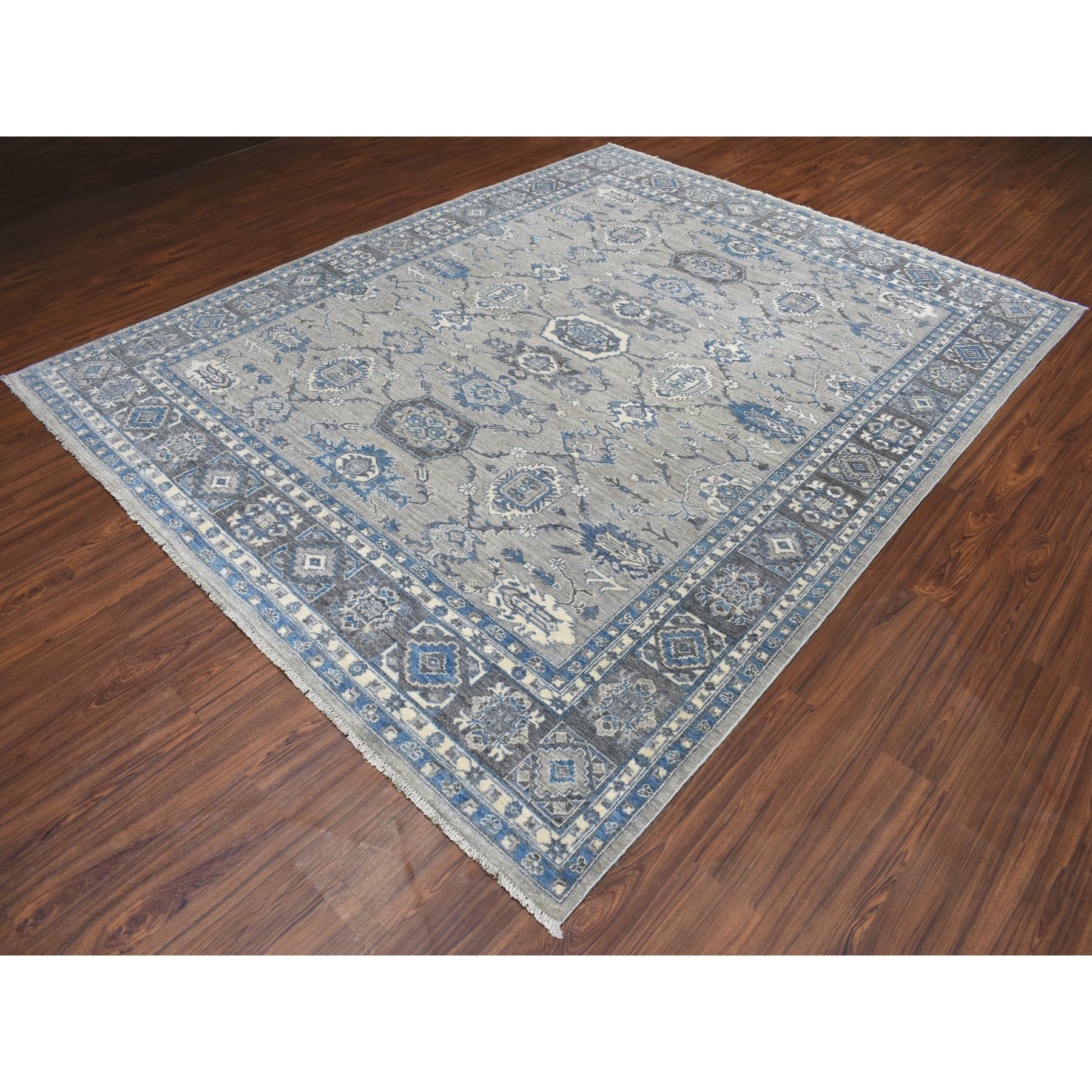 8-x10- Gray Pure Wool Hand-Knotted Peshawar With Karajeh Design Oriental Rug 