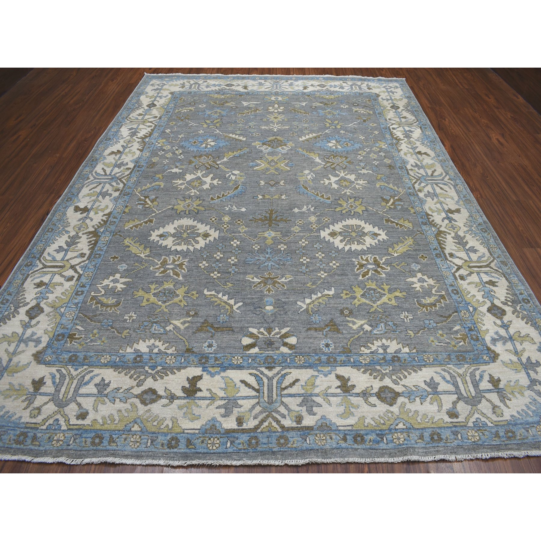 8'7"x11'8" Gray Angora Oushak Pure Wool Hand Knotted Oriental Rug