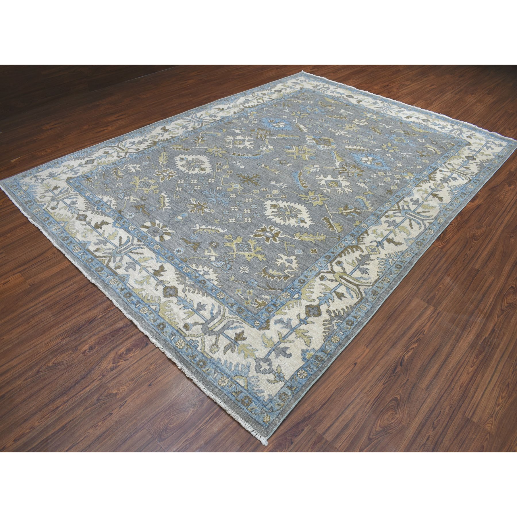 8'7"x11'8" Gray Angora Oushak Pure Wool Hand Knotted Oriental Rug