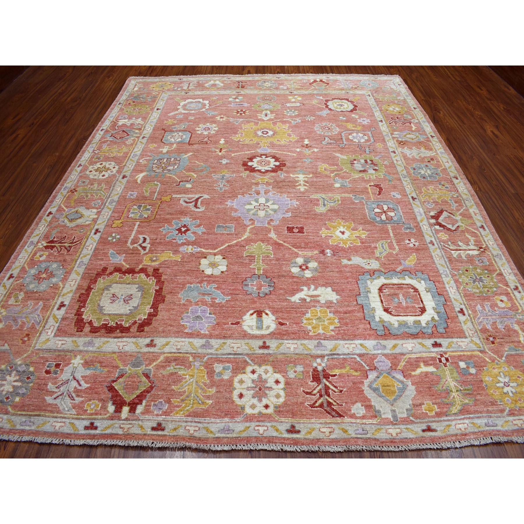 8'10"x11' Coral Angora Oushak Pure Wool Hand Knotted Oriental Rug