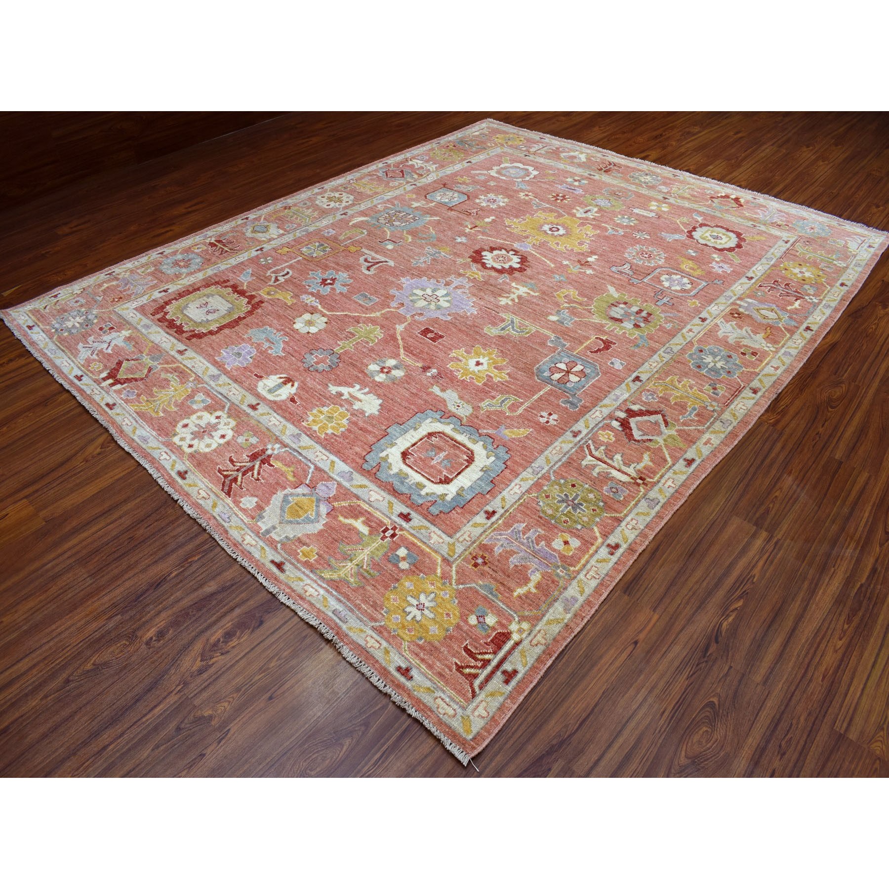 8'10"x11' Coral Angora Oushak Pure Wool Hand Knotted Oriental Rug
