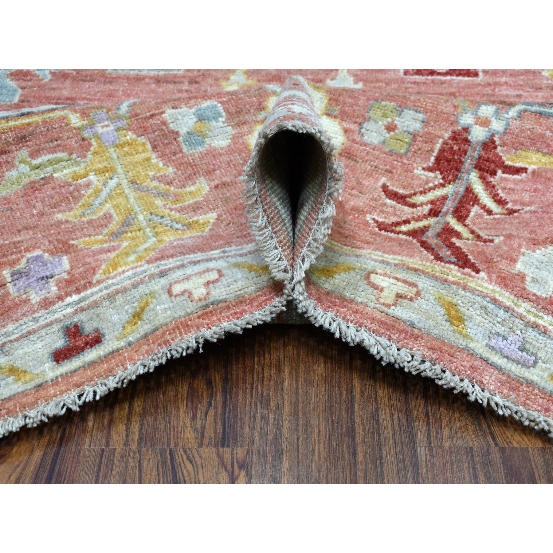 8'10"x11' Coral Angora Oushak Pure Wool Hand Knotted Oriental Rug