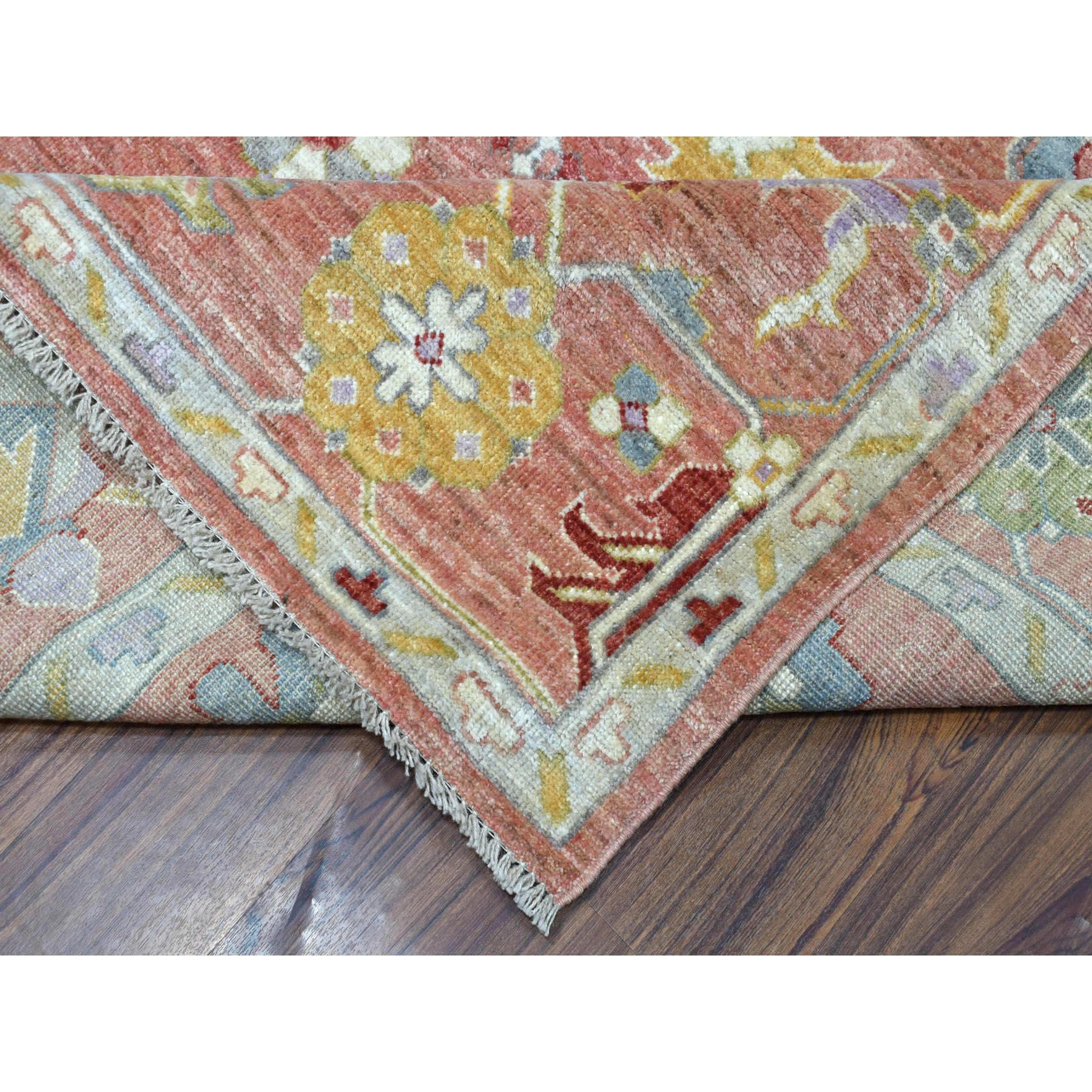 8'10"x11' Coral Angora Oushak Pure Wool Hand Knotted Oriental Rug