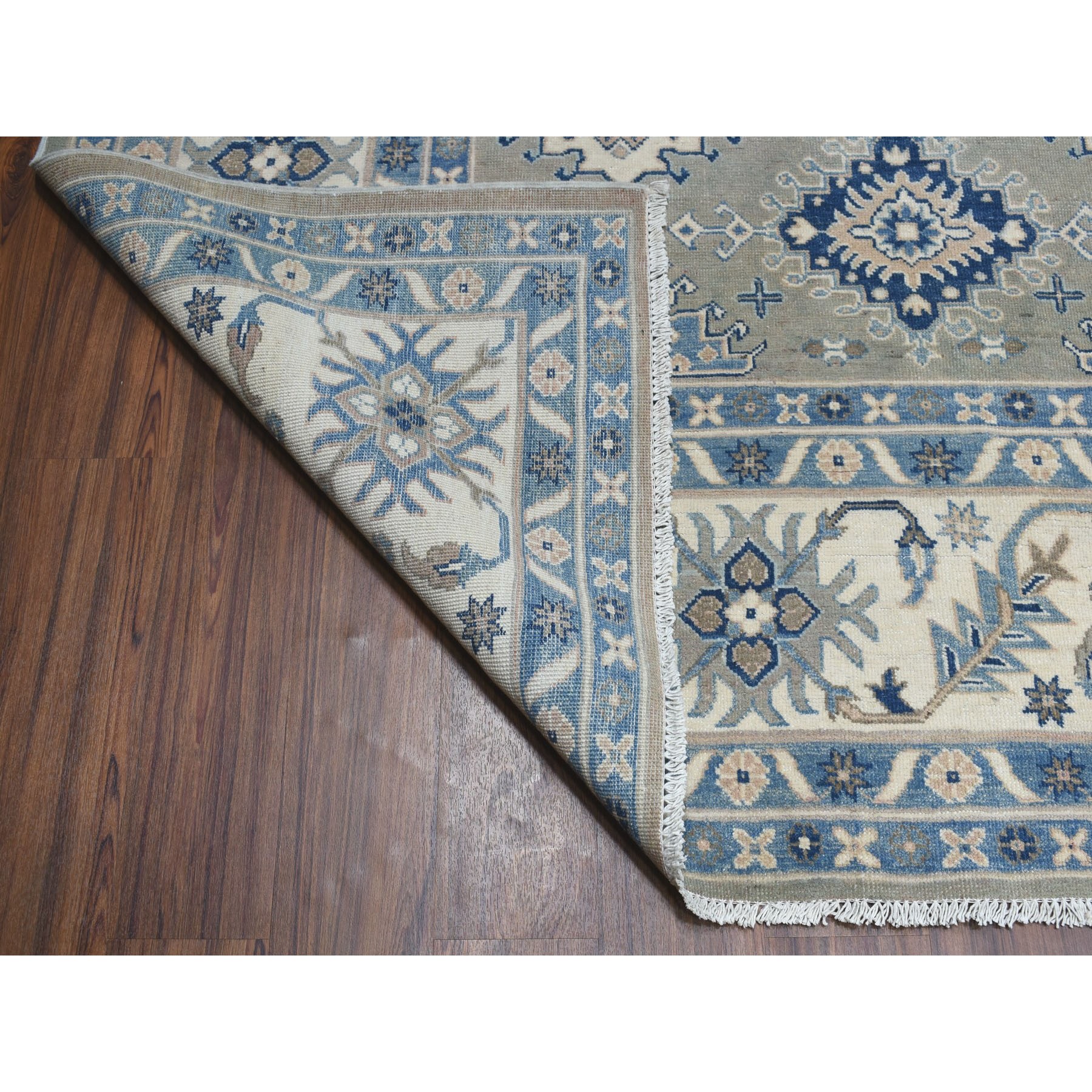 8'10"x11'5" Gray Vintage Look Kazak Geometric Design Pure Wool Hand Knotted Oriental Rug