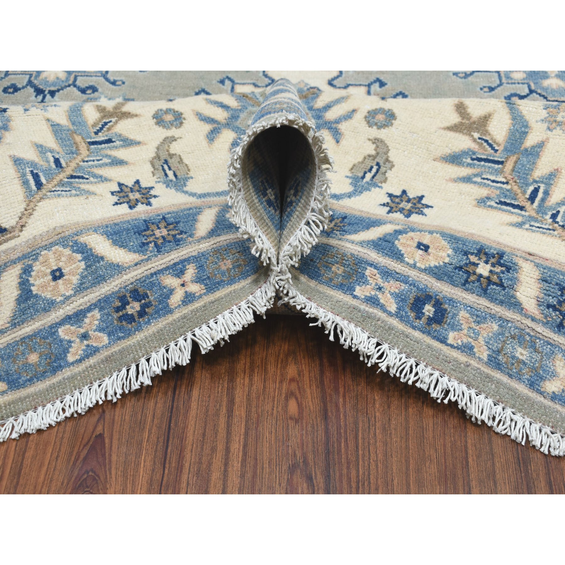 8'10"x11'5" Gray Vintage Look Kazak Geometric Design Pure Wool Hand Knotted Oriental Rug