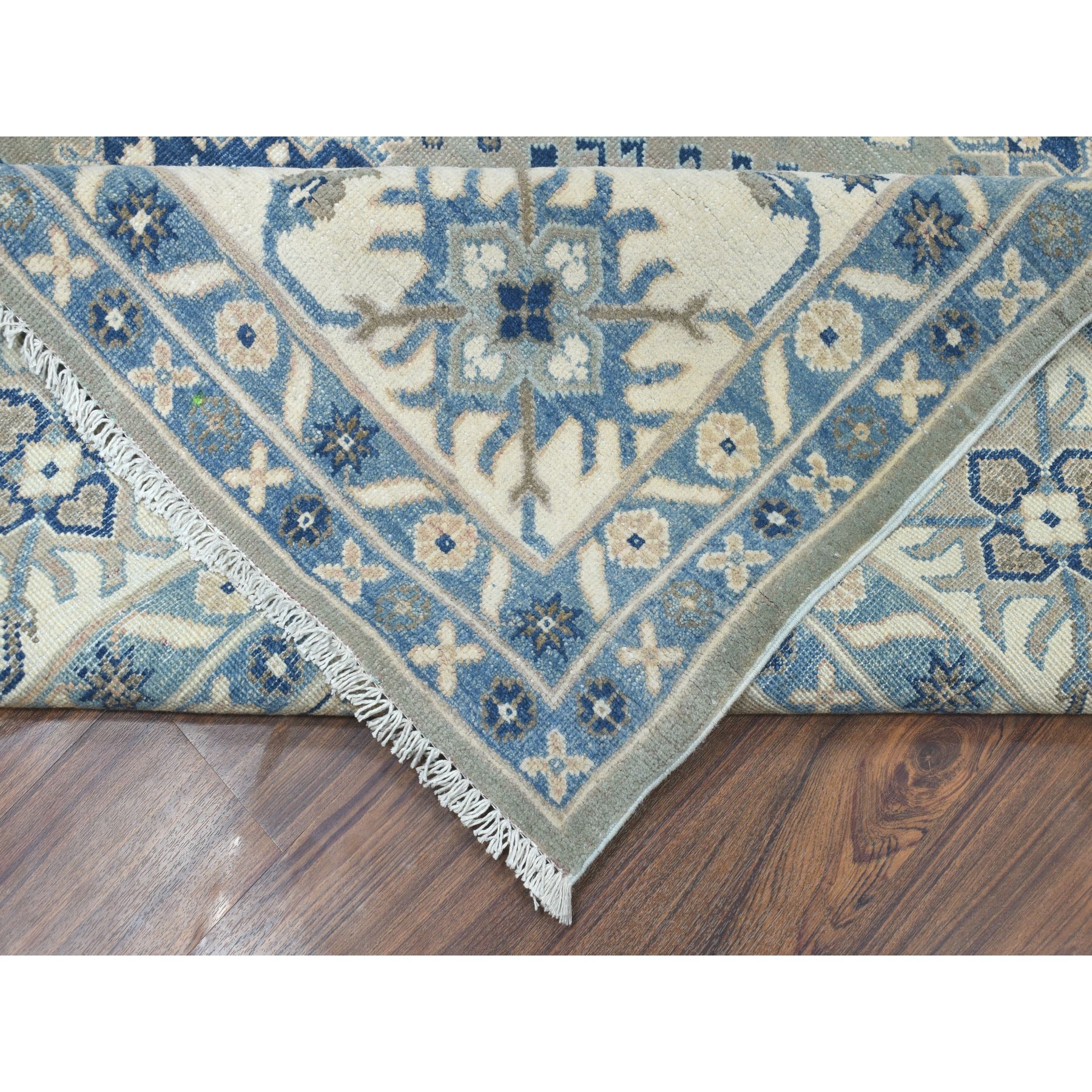 8'10"x11'5" Gray Vintage Look Kazak Geometric Design Pure Wool Hand Knotted Oriental Rug