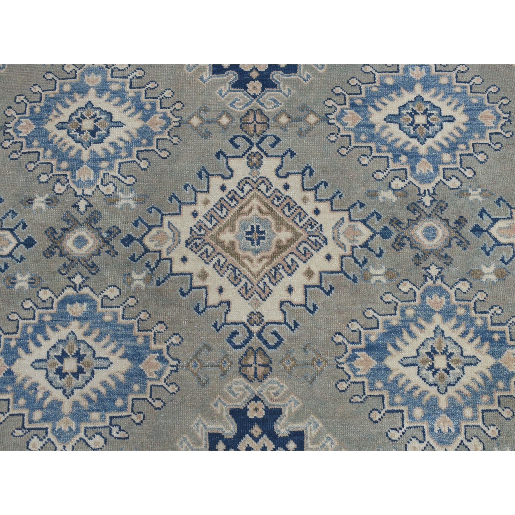 8'10"x11'5" Gray Vintage Look Kazak Geometric Design Pure Wool Hand Knotted Oriental Rug
