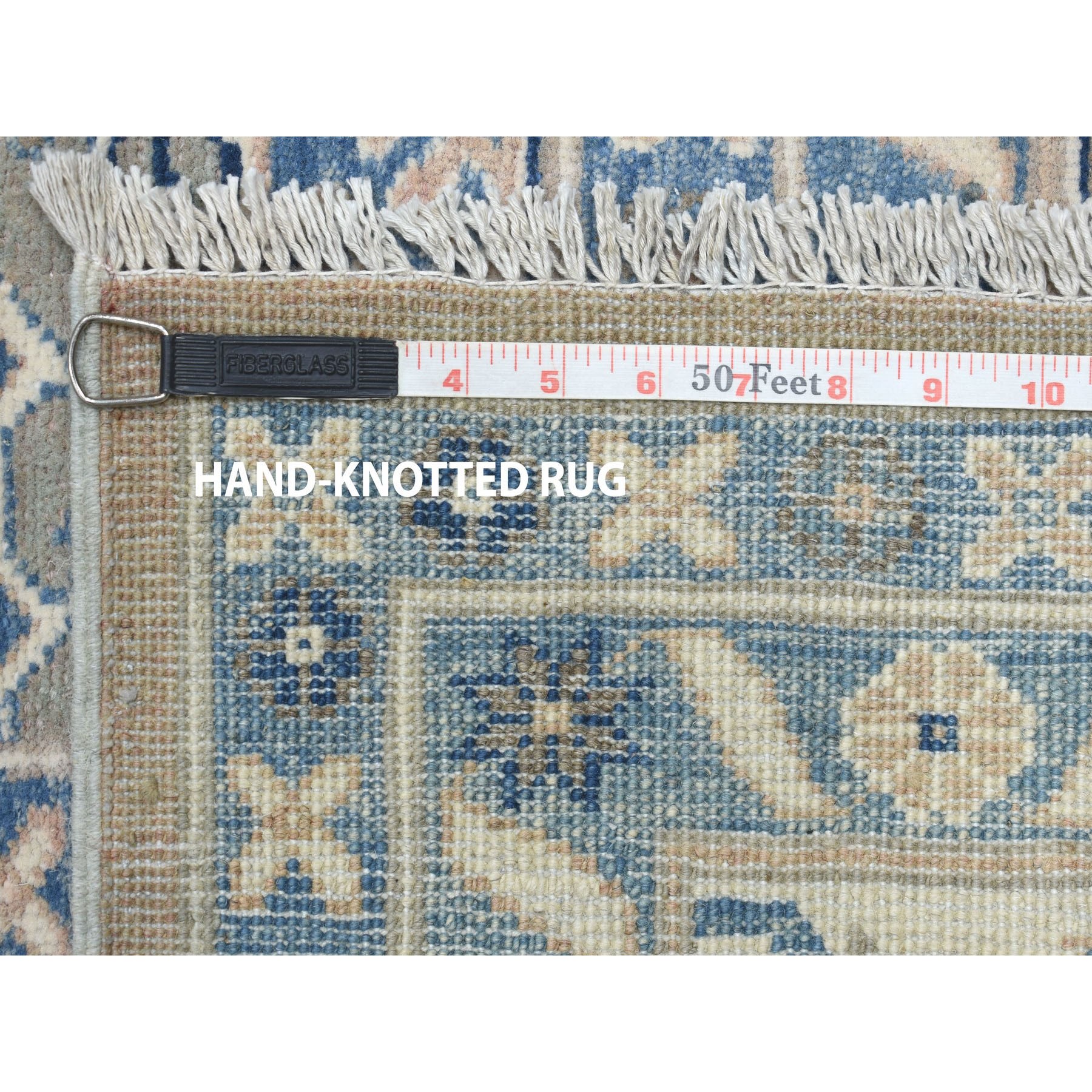 8'10"x11'5" Gray Vintage Look Kazak Geometric Design Pure Wool Hand Knotted Oriental Rug