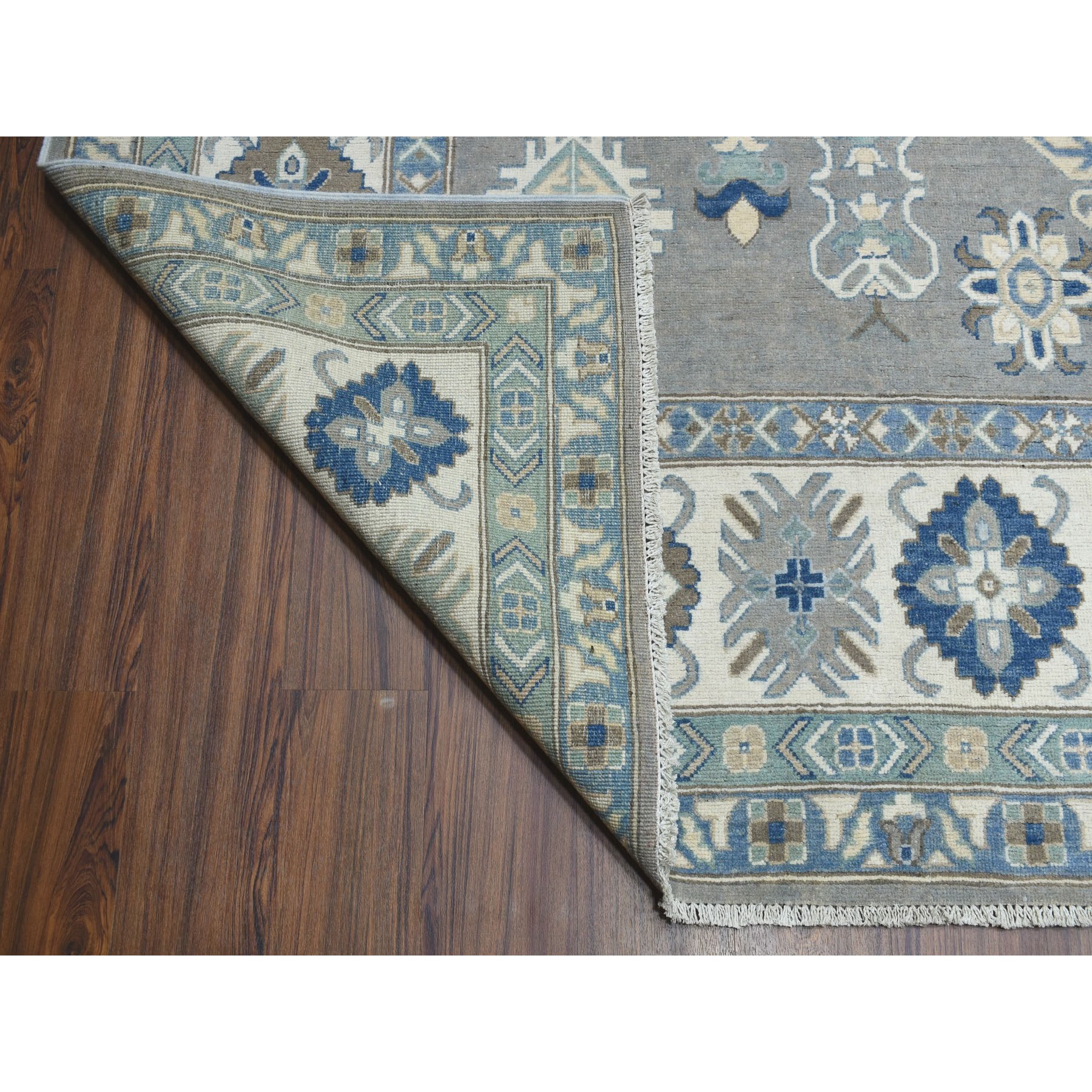 10'x14'1" Gray Vintage Look Kazak Geometric Design Pure Wool Hand Knotted Oriental Rug