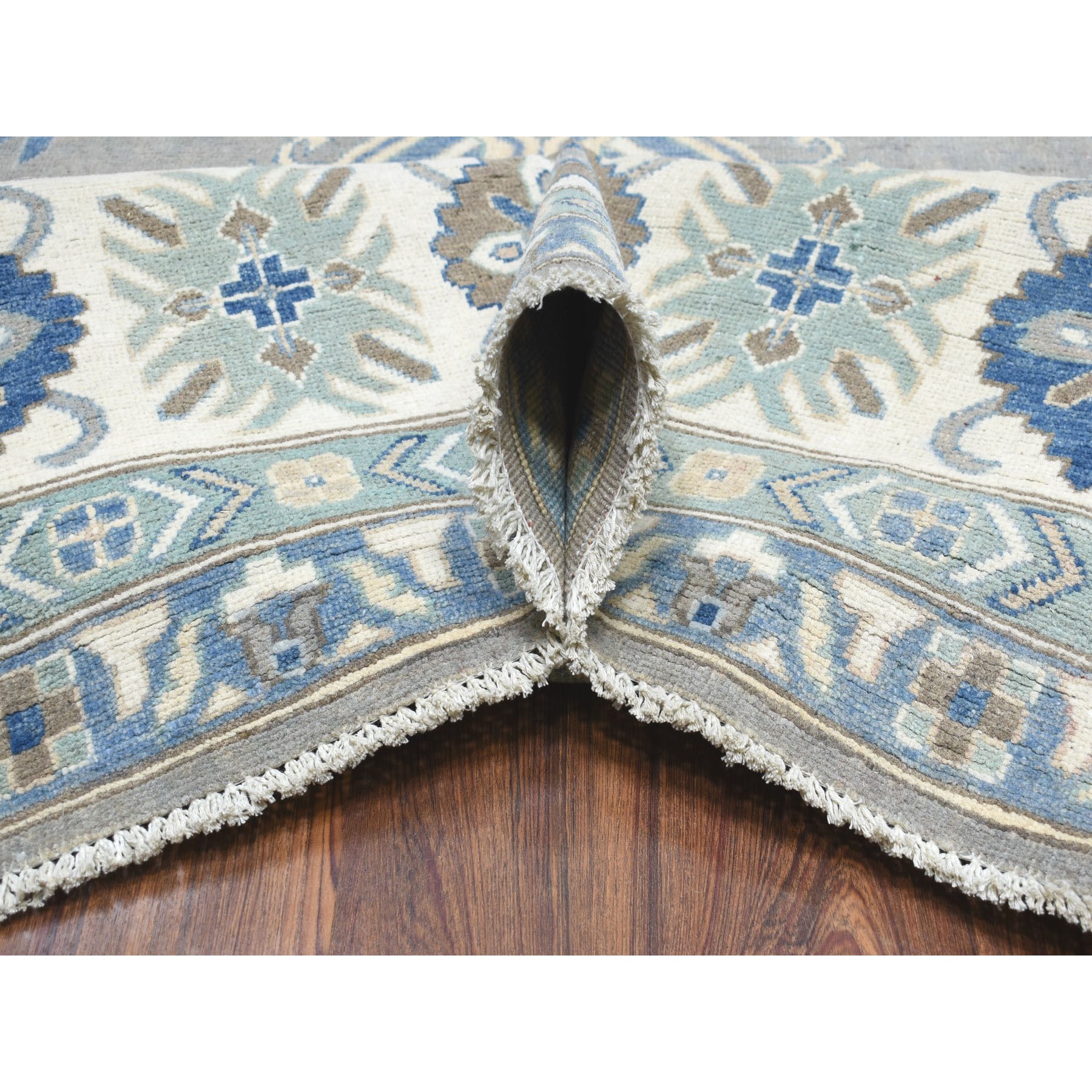 10'x14'1" Gray Vintage Look Kazak Geometric Design Pure Wool Hand Knotted Oriental Rug