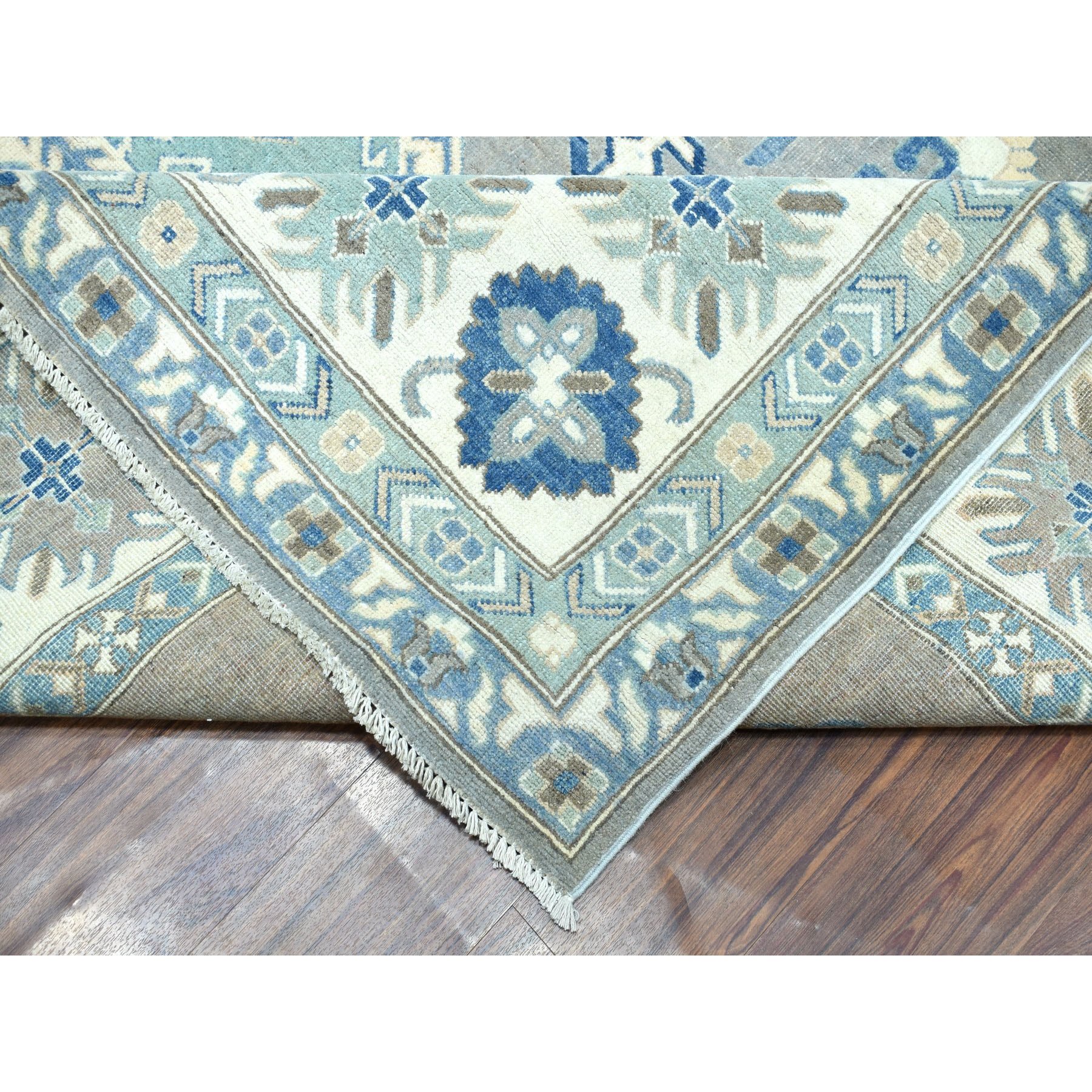 10'x14'1" Gray Vintage Look Kazak Geometric Design Pure Wool Hand Knotted Oriental Rug
