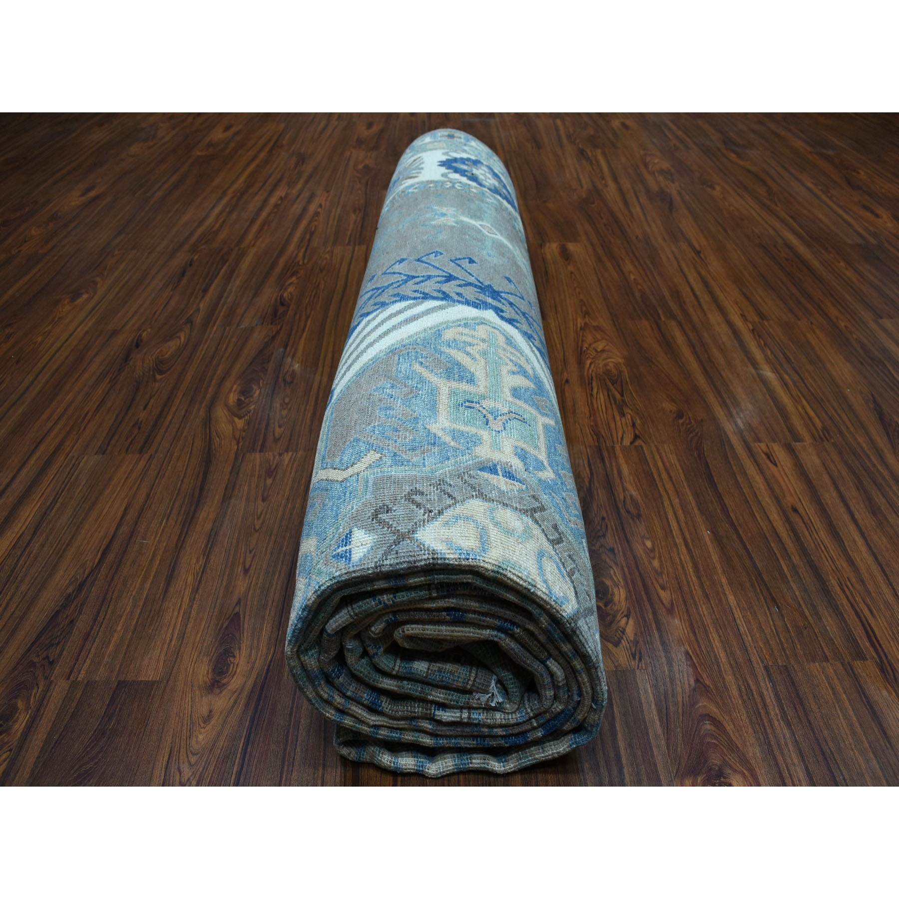 10'x14'1" Gray Vintage Look Kazak Geometric Design Pure Wool Hand Knotted Oriental Rug