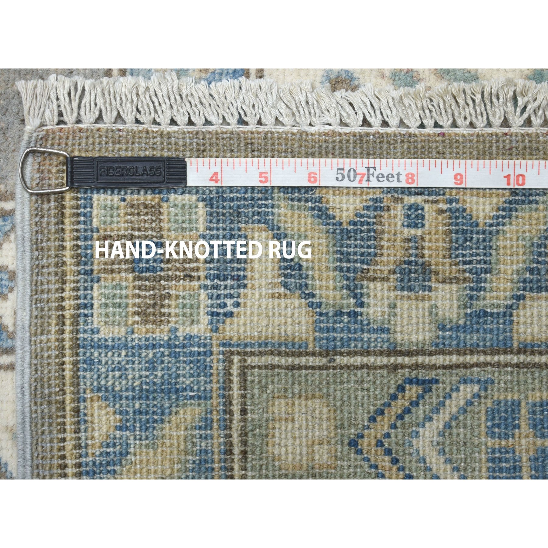 10'x14'1" Gray Vintage Look Kazak Geometric Design Pure Wool Hand Knotted Oriental Rug