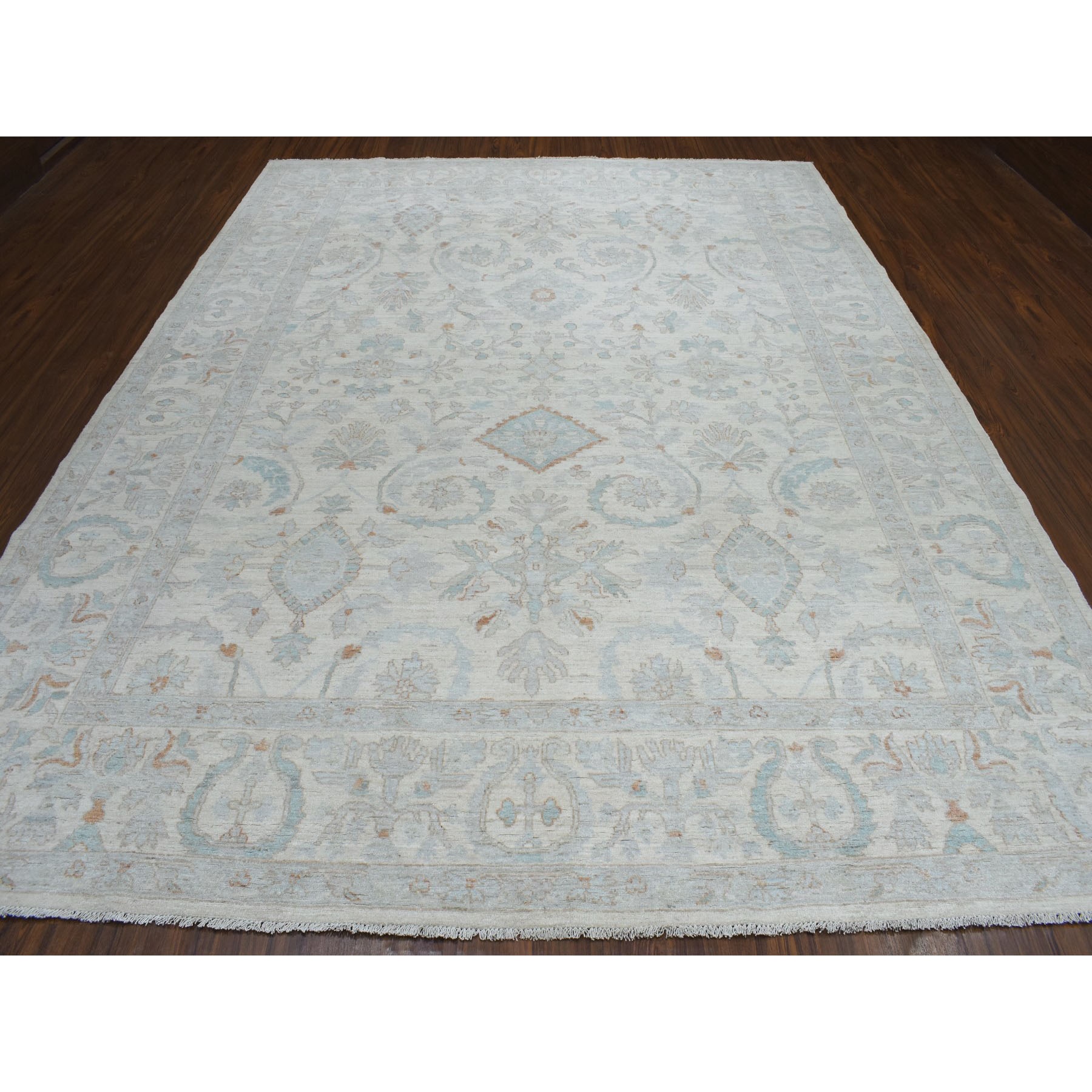 9-1 x11-10  White Wash Peshawar Pure Wool Hand Knotted Oriental Rug 