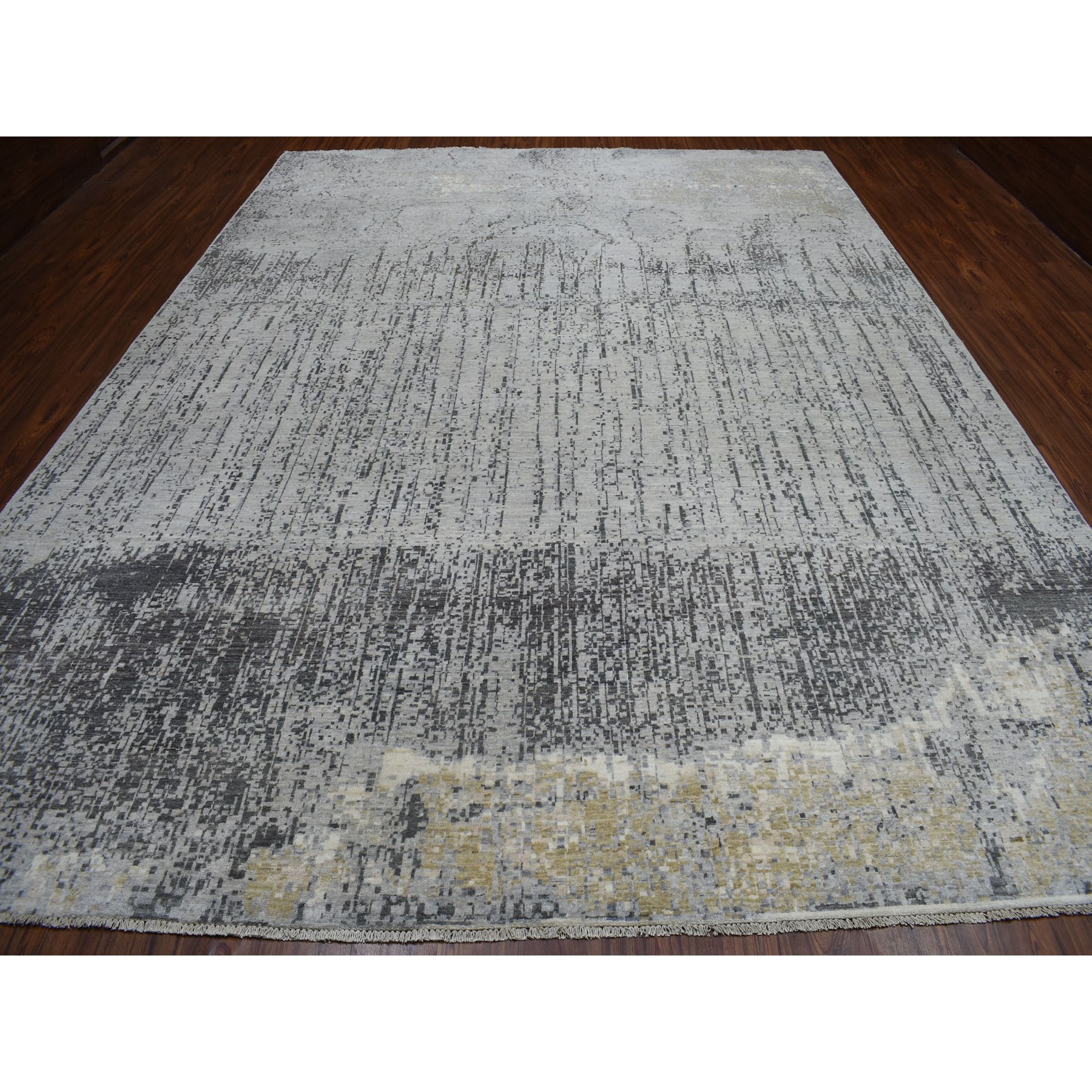 10-2 x13-10  Gray Pure Wool Abstract Design Hand Knotted Oriental Rug 