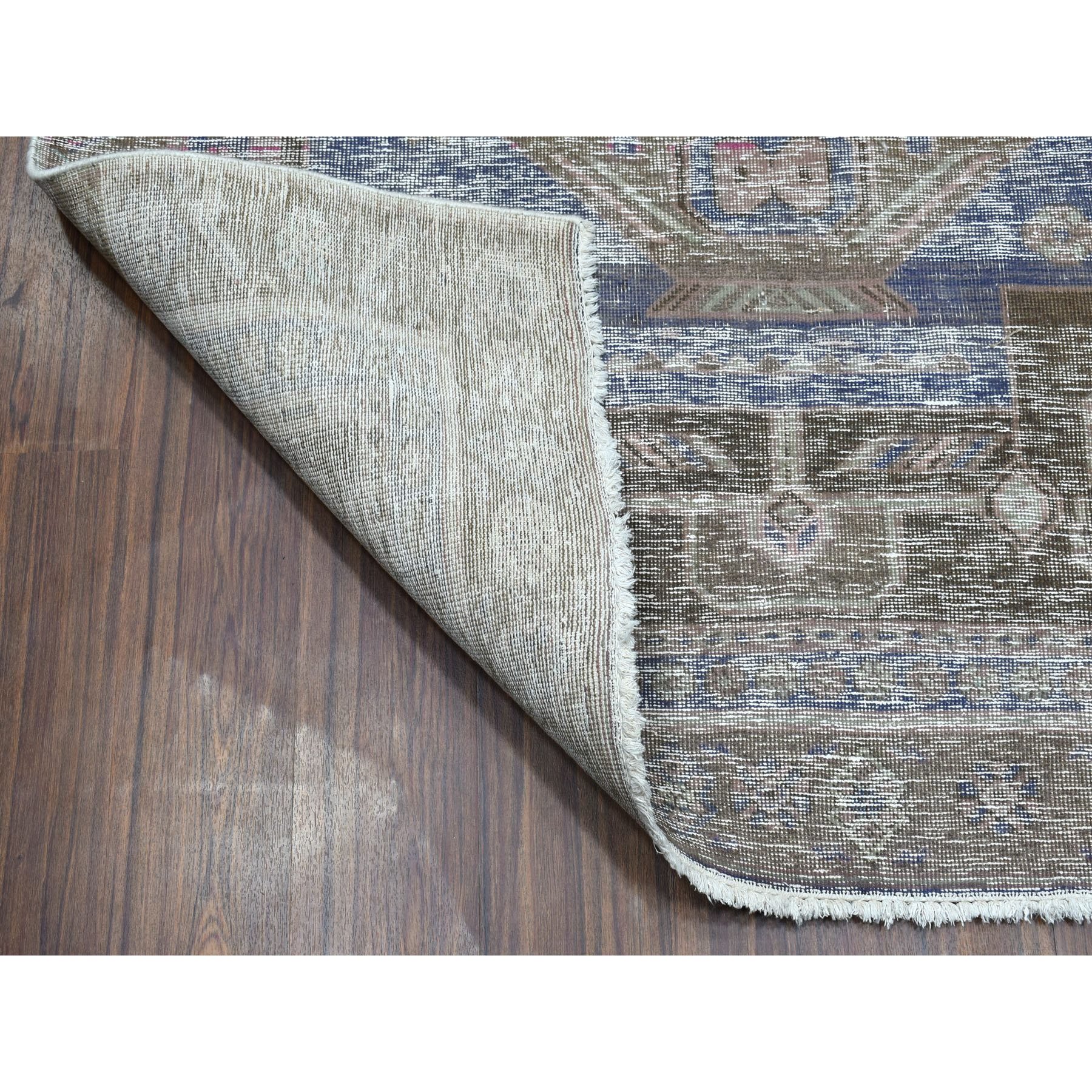 4-6 x12-5   Gray Vintage Persian Tabriz Worn Pile Wide Runner Hand Knotted Oriental Rug 