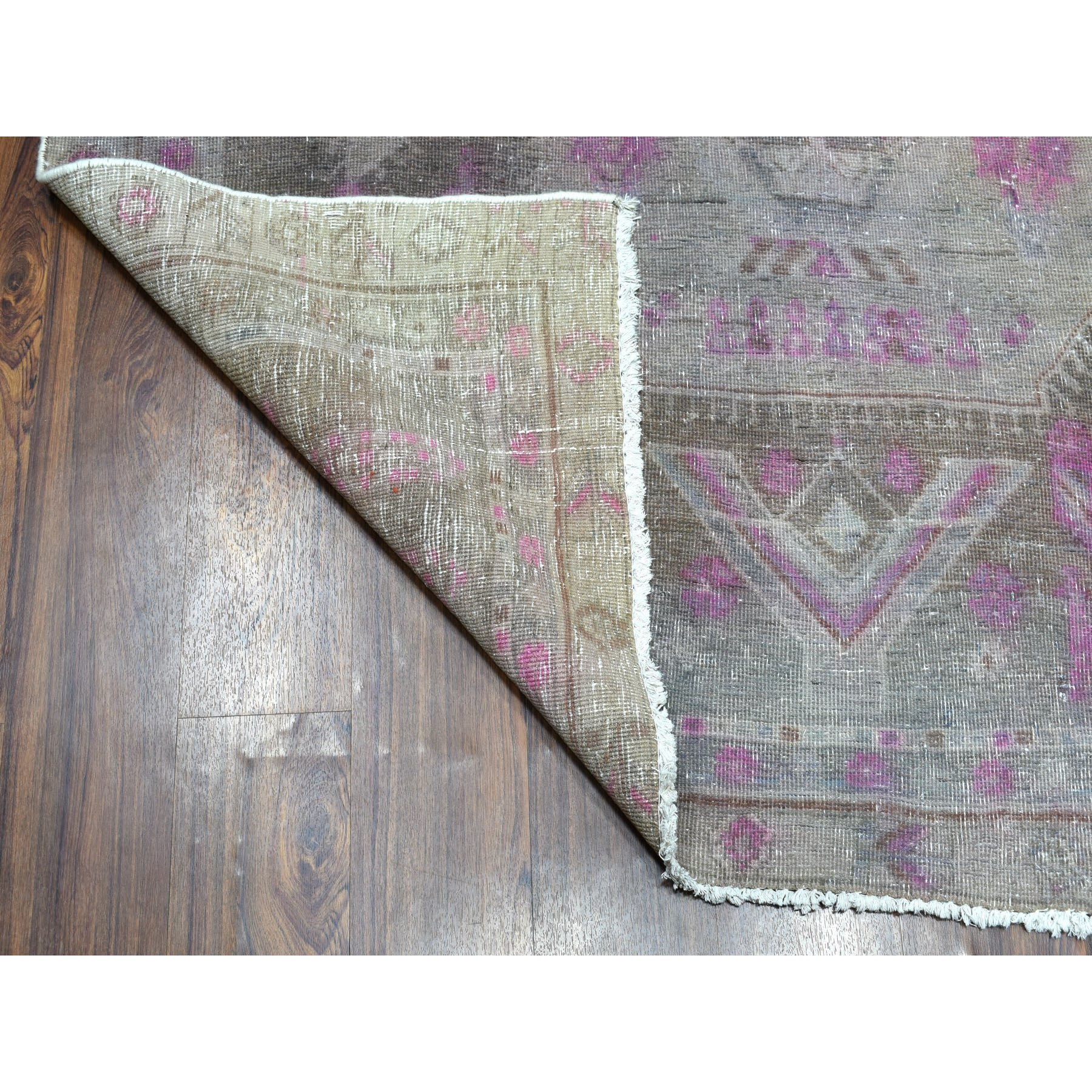 5-x12-3  Pink Vintage Persian Tabriz Worn Pile Wide Runner Hand Knotted Oriental Rug 