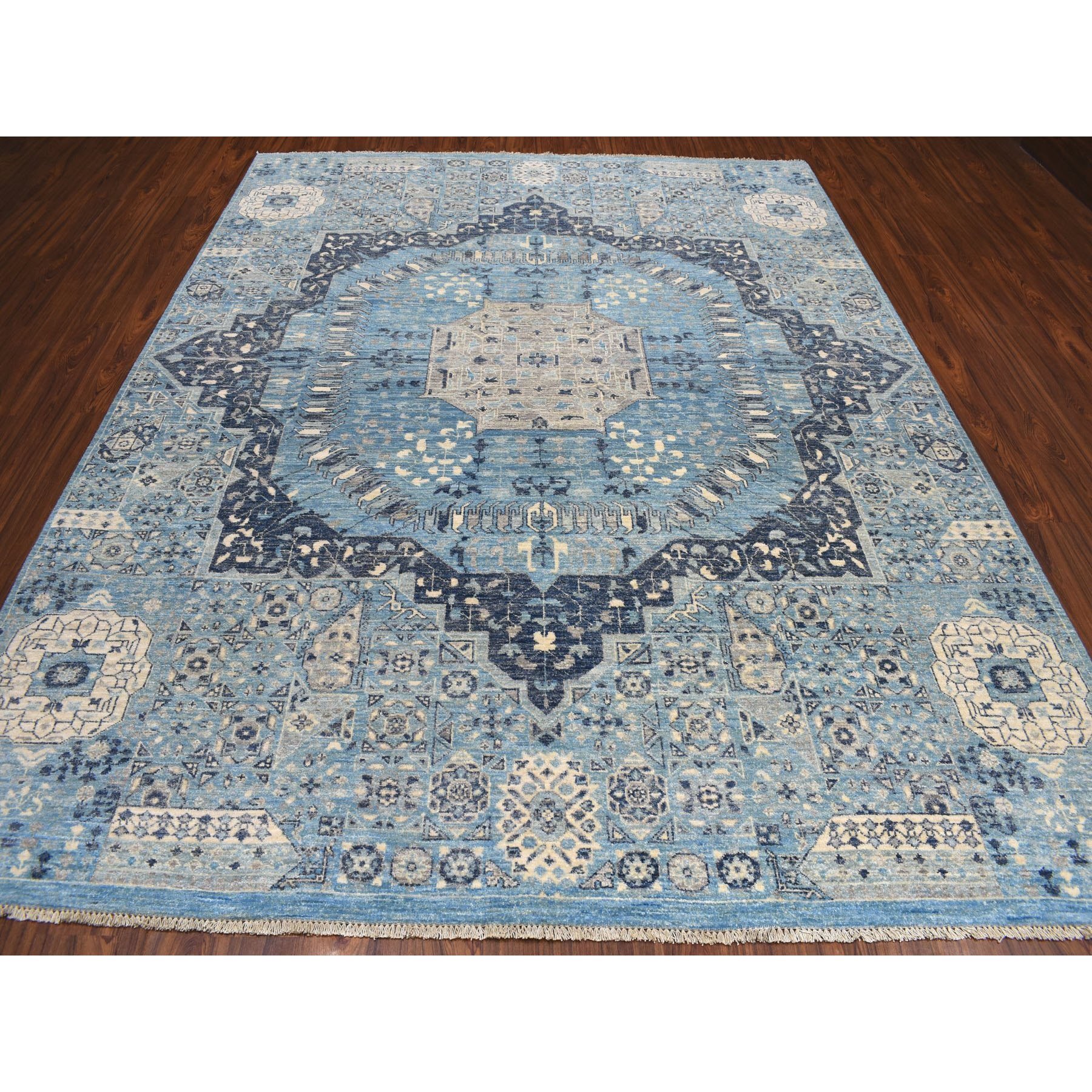 8-x10-2  Blue Peshawar With Mamluk Design Pure Wool Hand Knotted Oriental Rug 