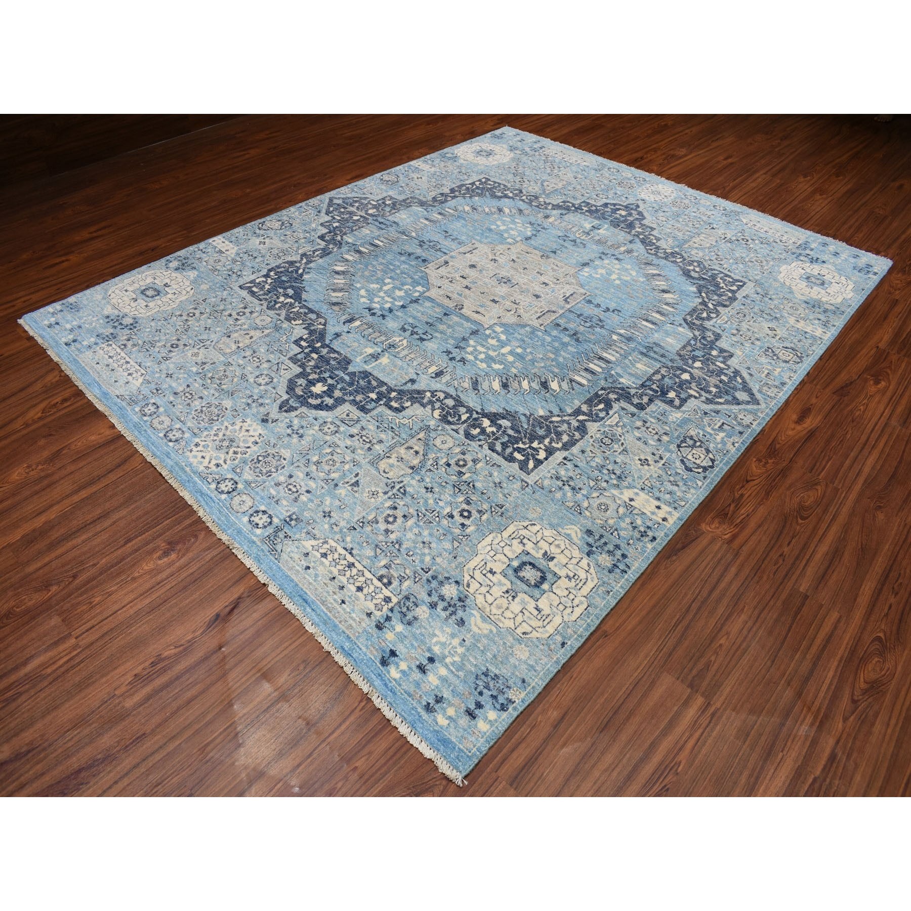 8-x10-2  Blue Peshawar With Mamluk Design Pure Wool Hand Knotted Oriental Rug 