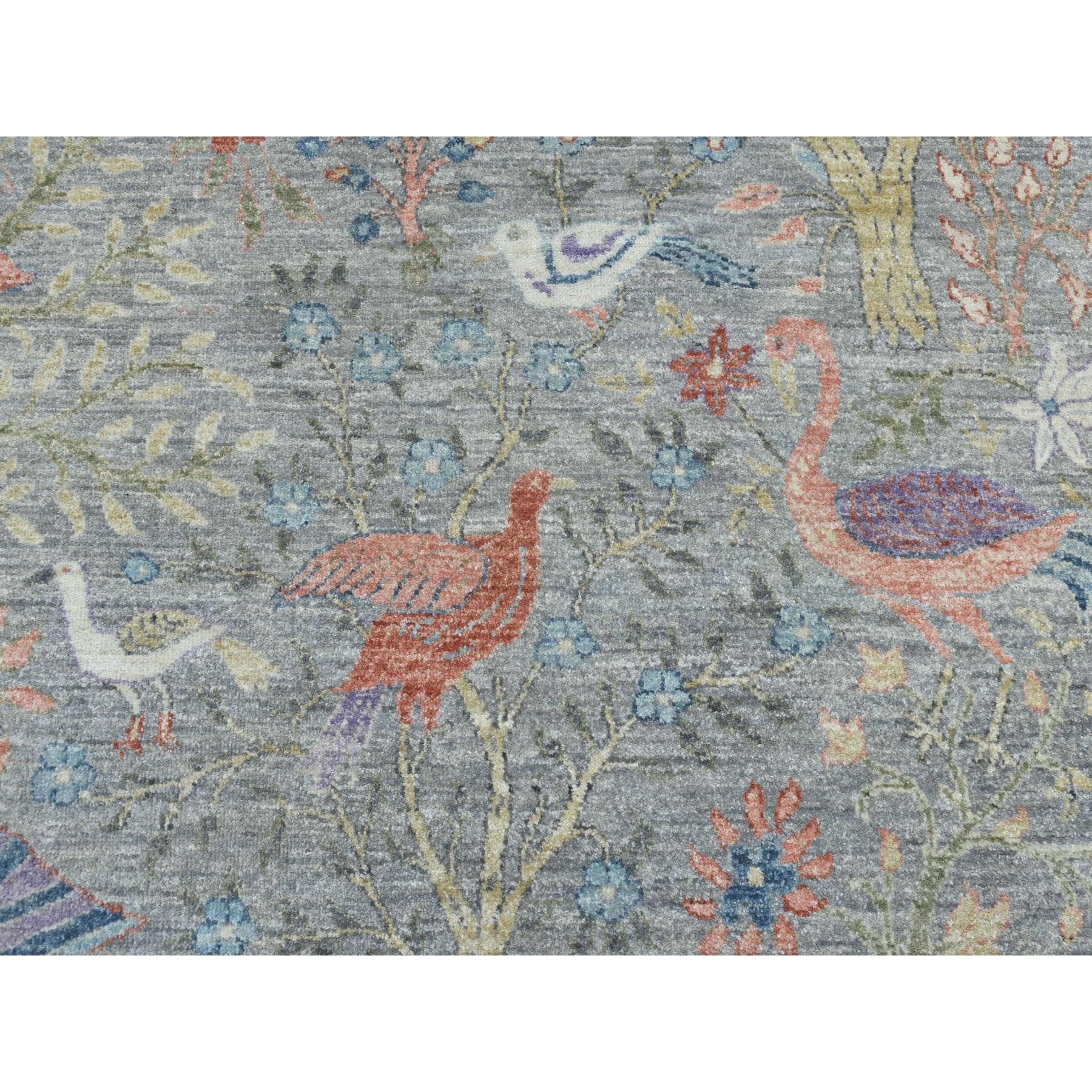 9-x12- Gray Birds of Paradise Peshawar Pure Wool Hand Knotted Oriental Rug 