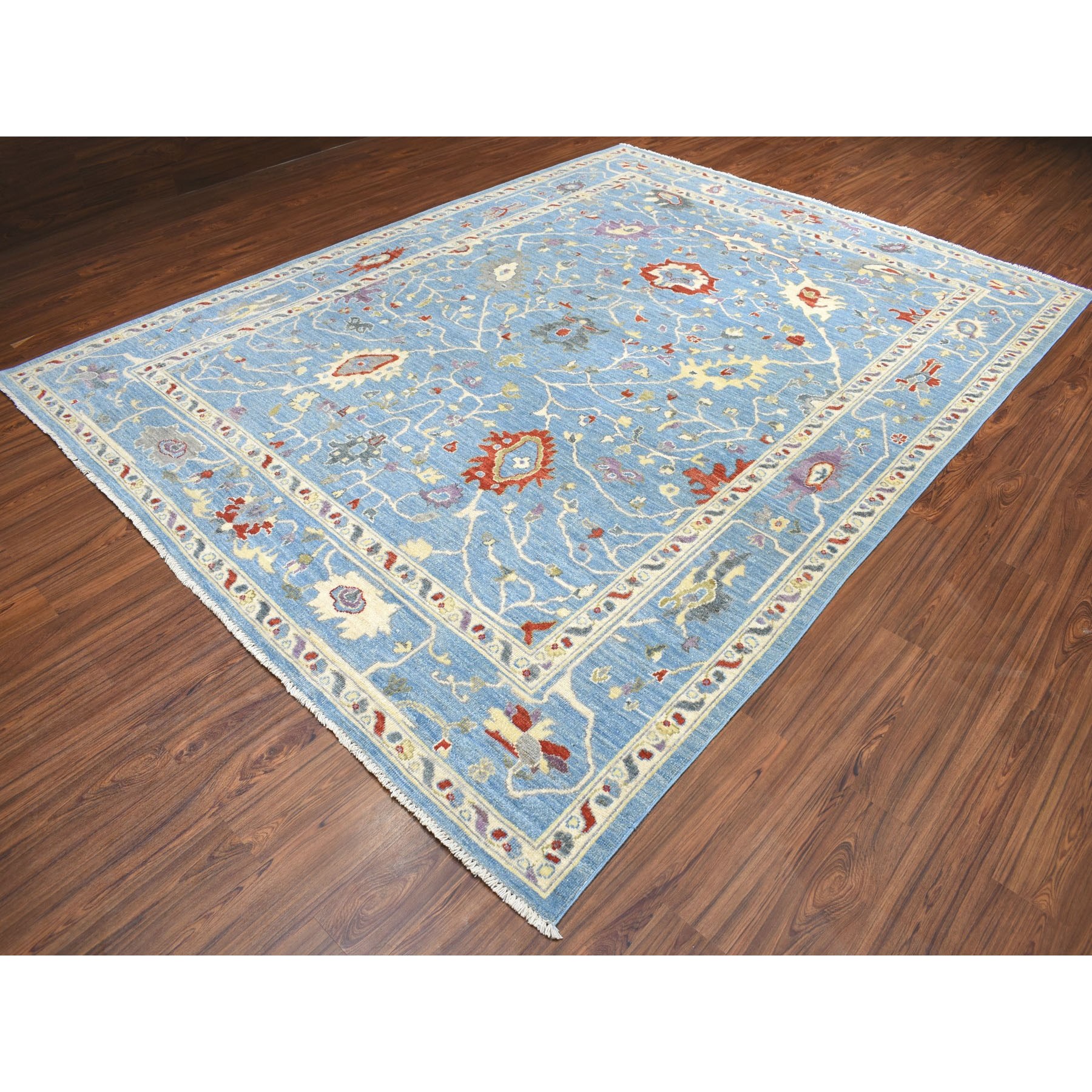 8-10 x11-8  Blue Angora Oushak Pure Wool Hand Knotted Oriental Rug 
