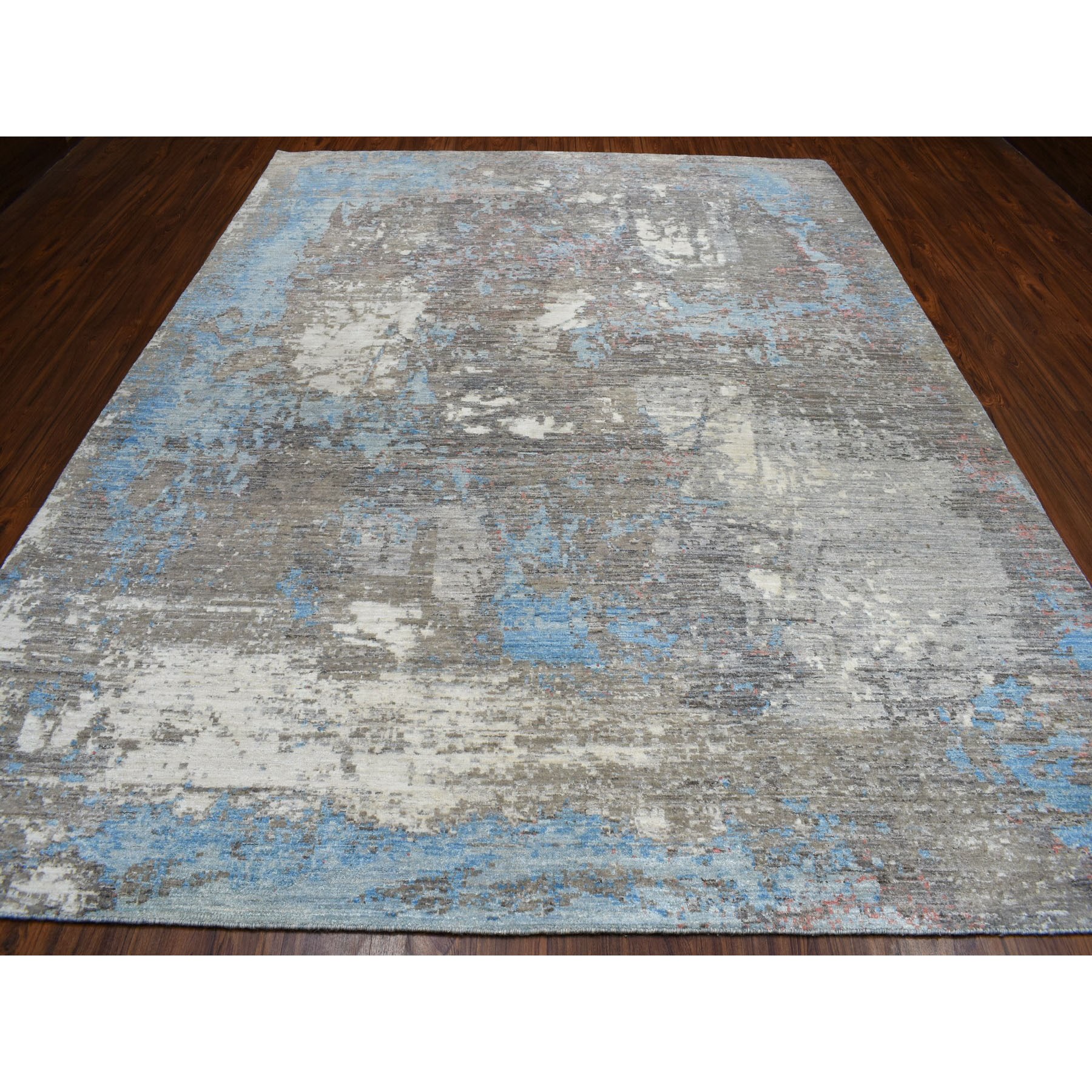 9-x11-9  Gray Pure Wool Abstract Design Hand Knotted Oriental Rug 