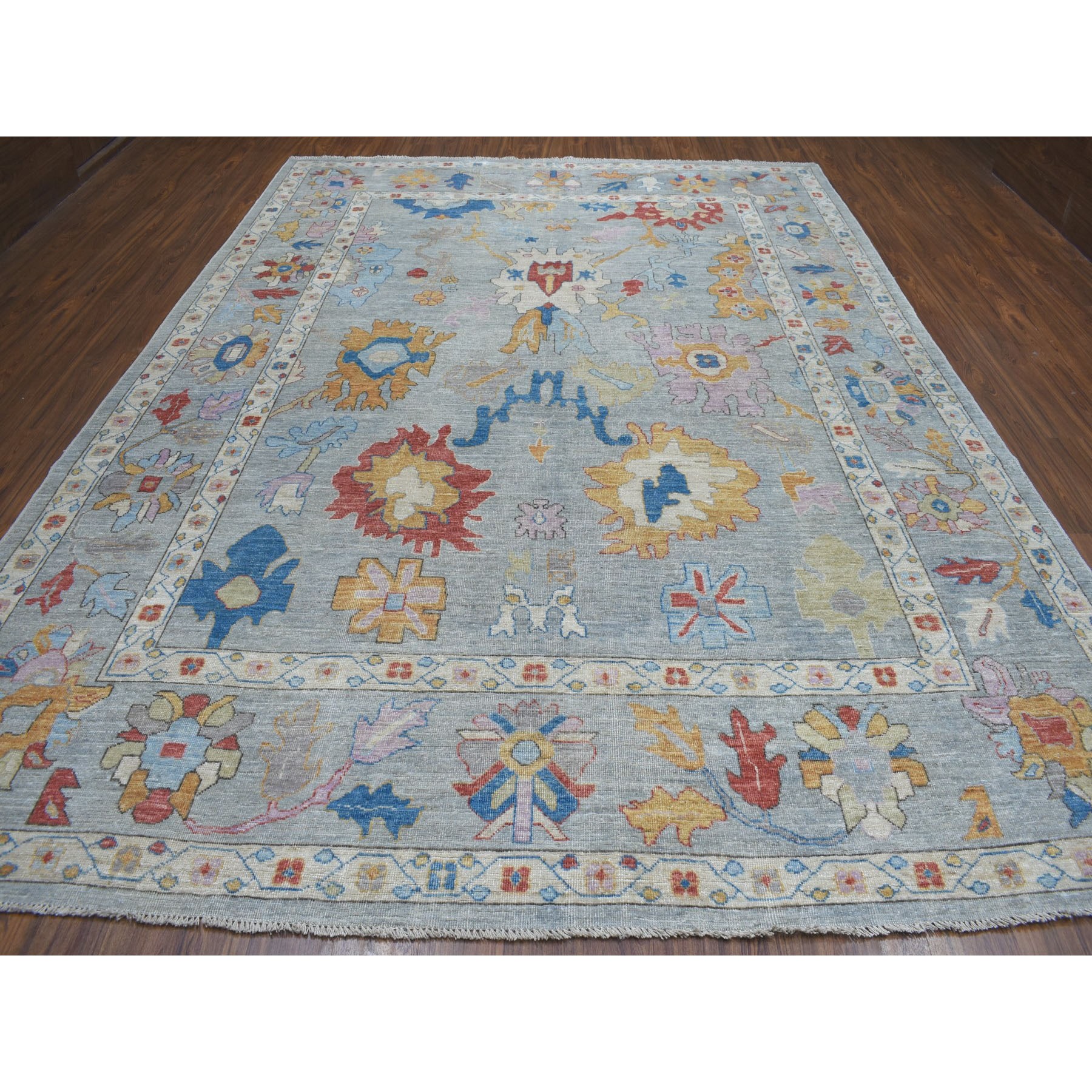 9-7 x13- Gray Angora Oushak Pure Wool Hand Knotted Oriental Rug 