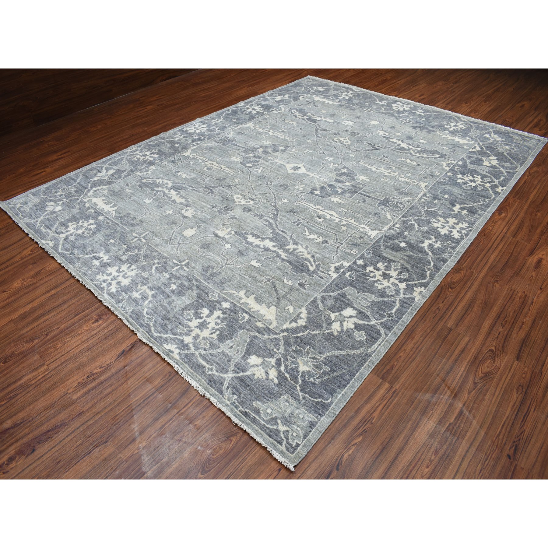 9-x11-7  Gray Angora Oushak Pure Wool Hand Knotted Oriental Rug 