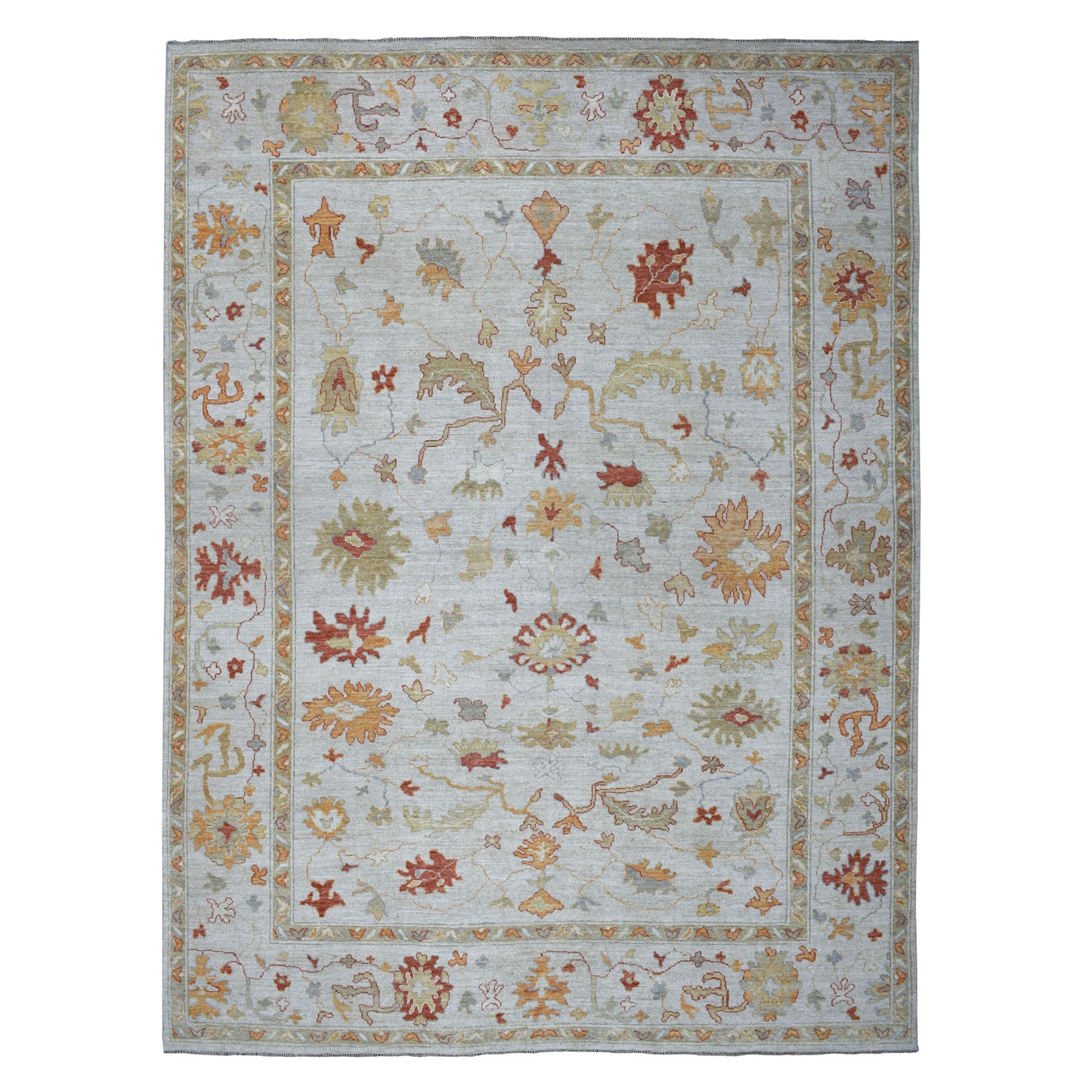 9'10"x13'4" Gray Angora Oushak Pure Wool Hand Knotted Oriental Rug