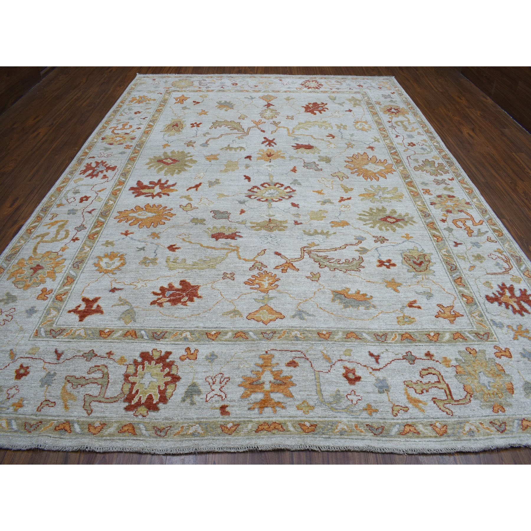 9'10"x13'4" Gray Angora Oushak Pure Wool Hand Knotted Oriental Rug