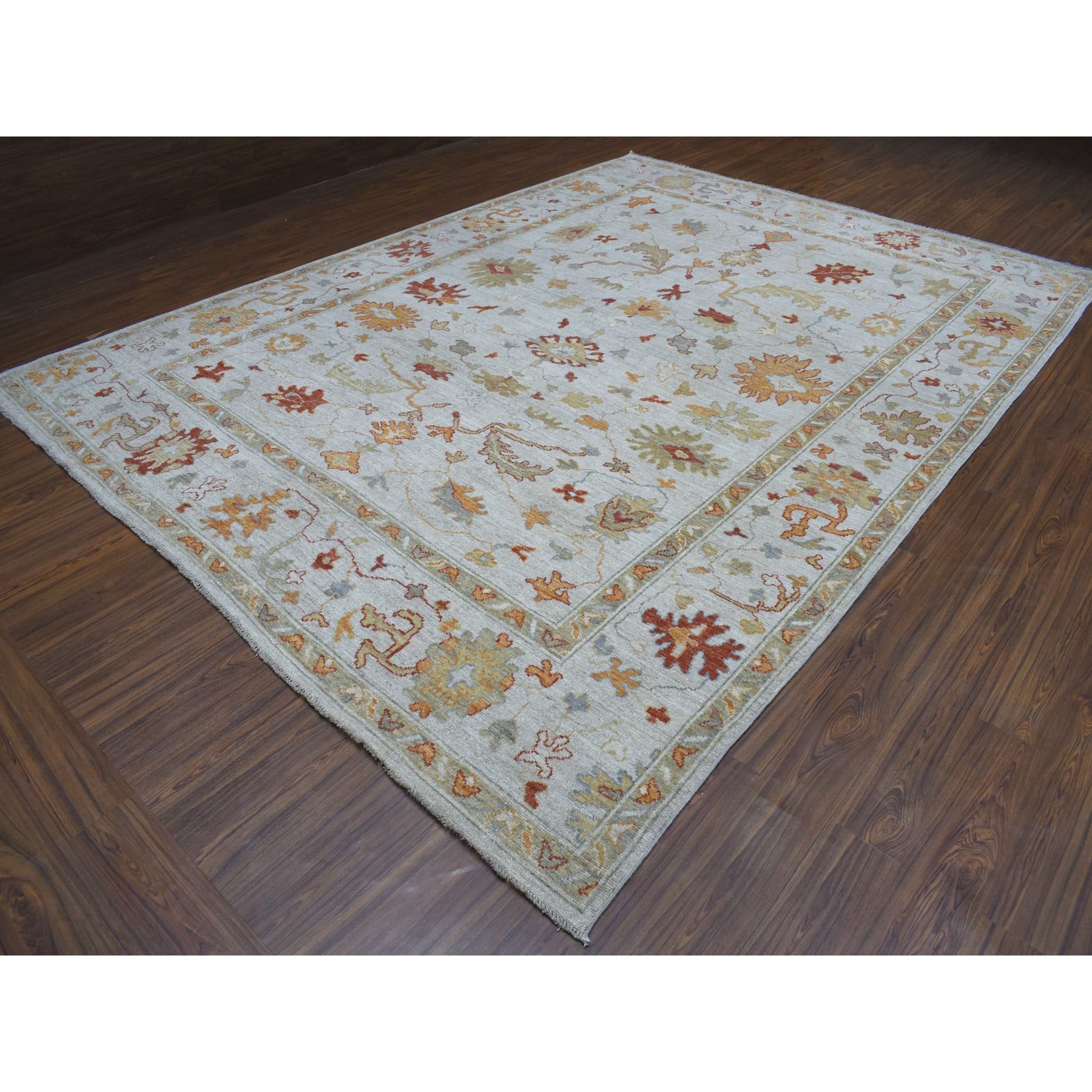 9'10"x13'4" Gray Angora Oushak Pure Wool Hand Knotted Oriental Rug