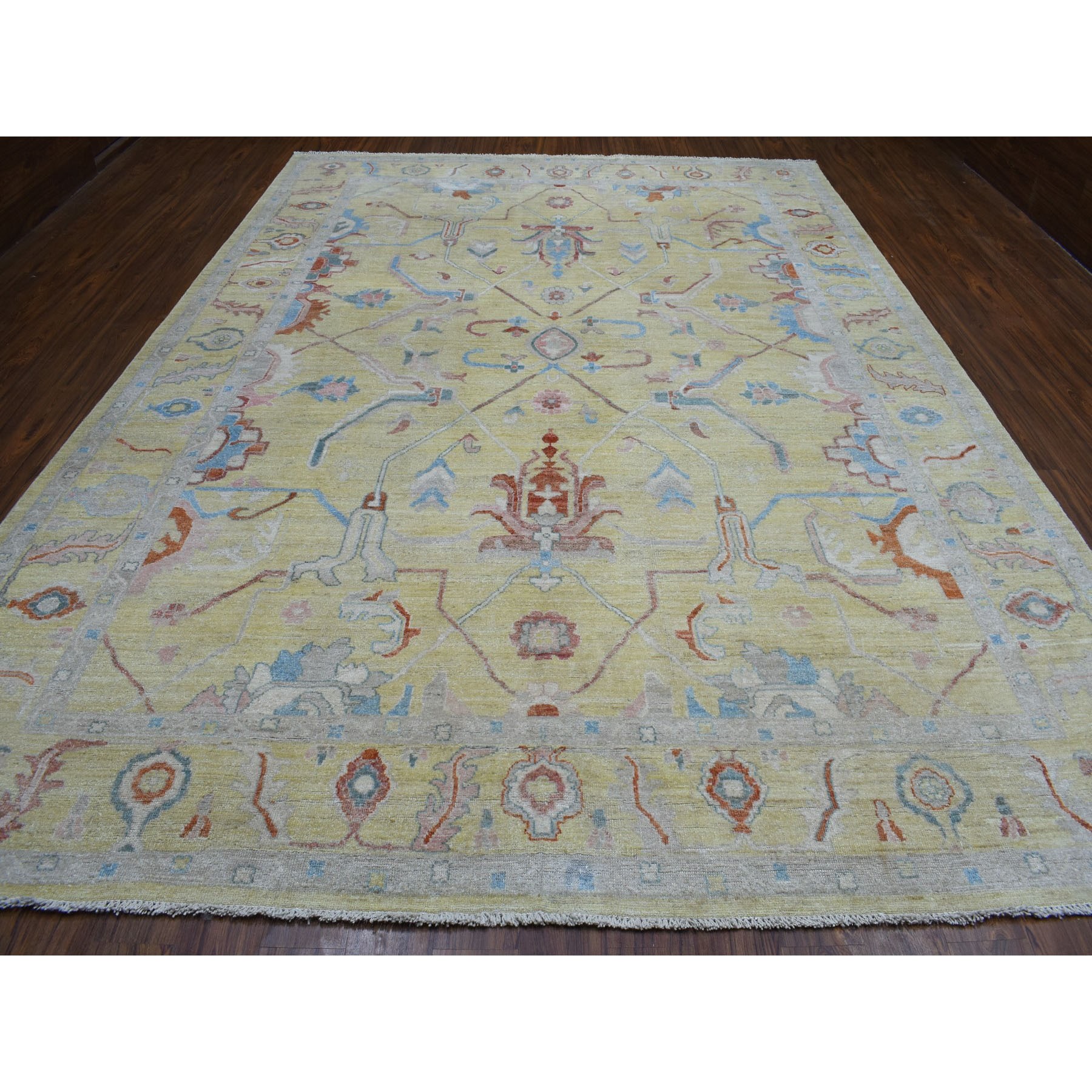 9-10 x13-6  Yellow Angora Oushak Pure Wool Hand Knotted Oriental Rug 