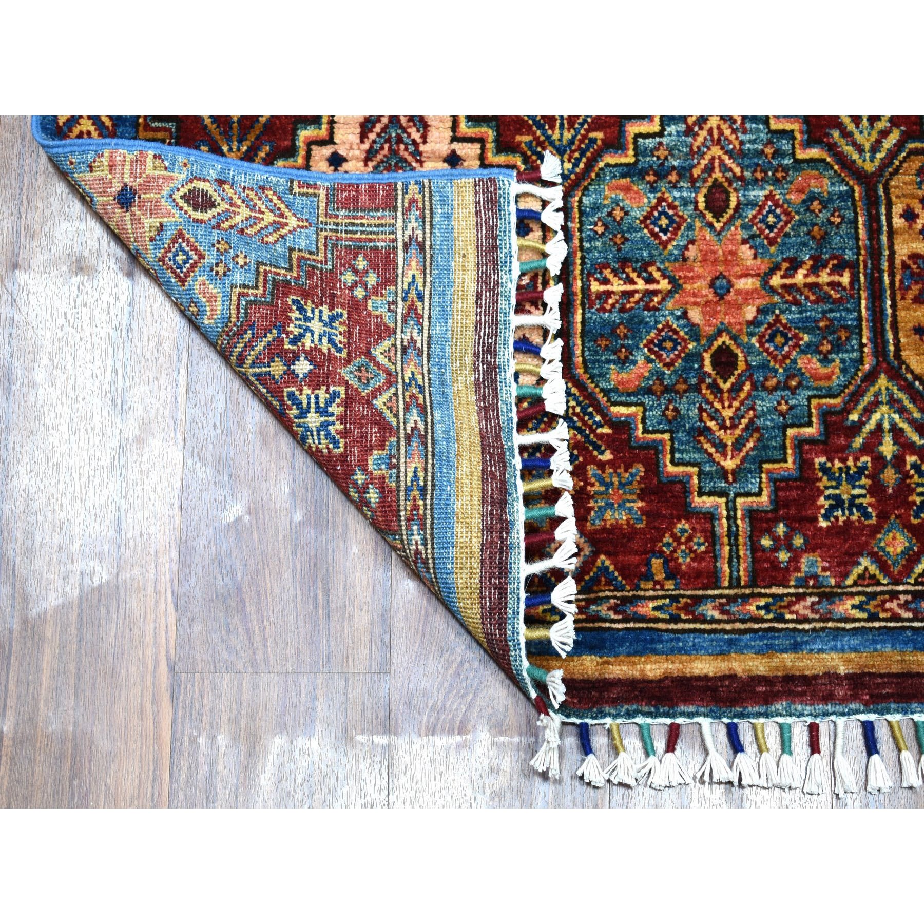 2-5 x7-1  Khorjin Design Runner Blue Super Kazak Geometric Pure Wool Hand Knotted Oriental Rug 