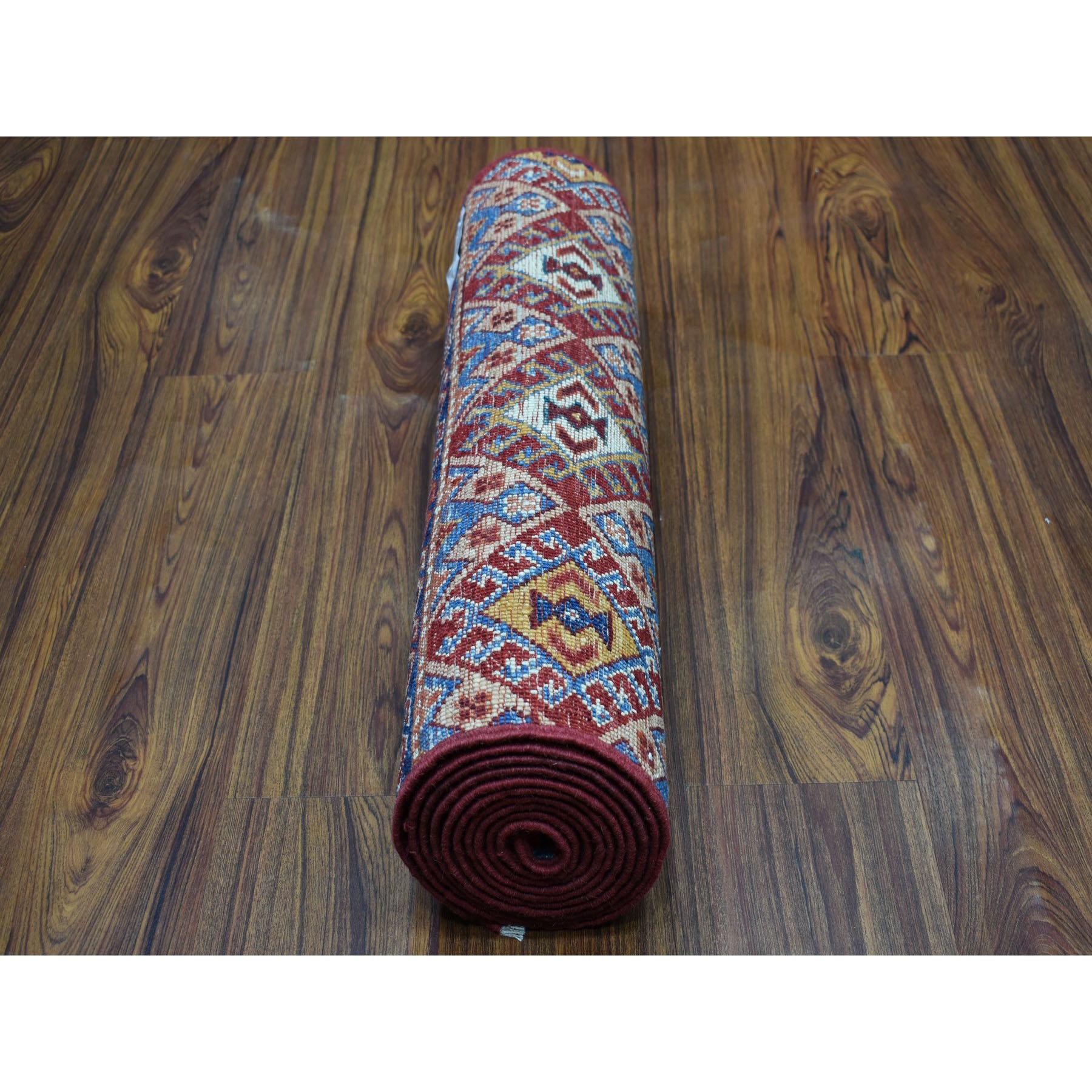 2-1 x9-8  Khorjin Design Runner Red Super Kazak Geometric Hand Knotted 100% Wool Oriental Rug 