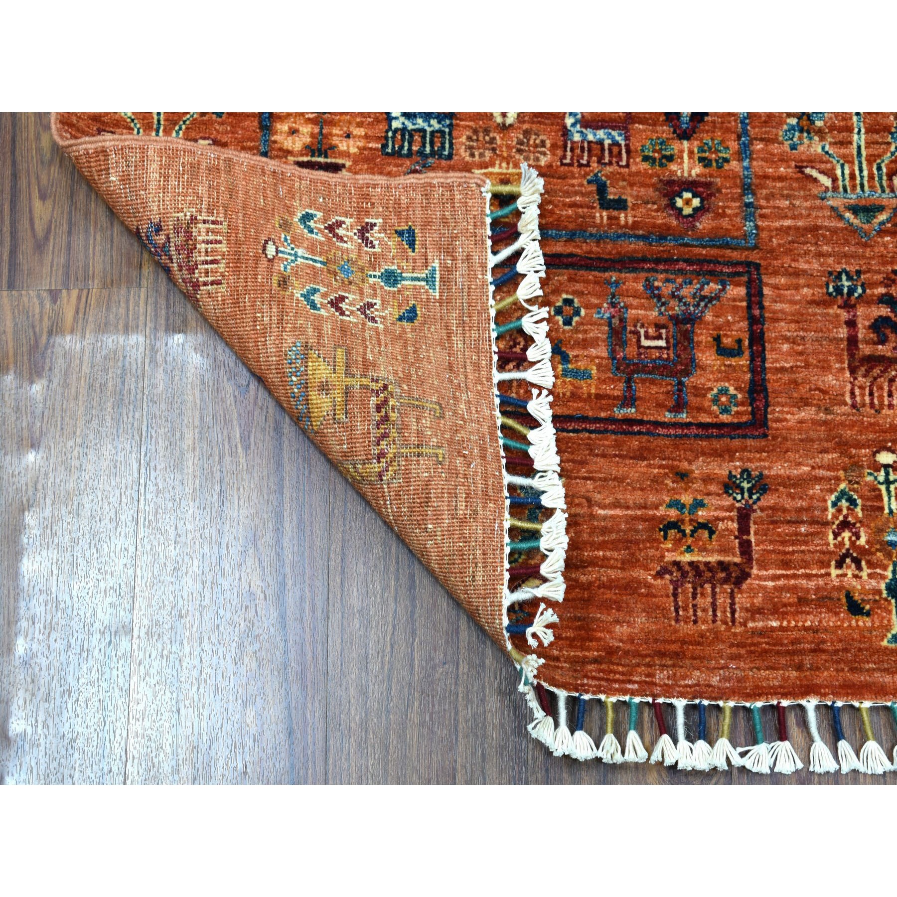 2-6 x6-10  Orange Kashkuli Runner Super Kazak Pictorial Pure Wool Hand Knotted Oriental Rug 