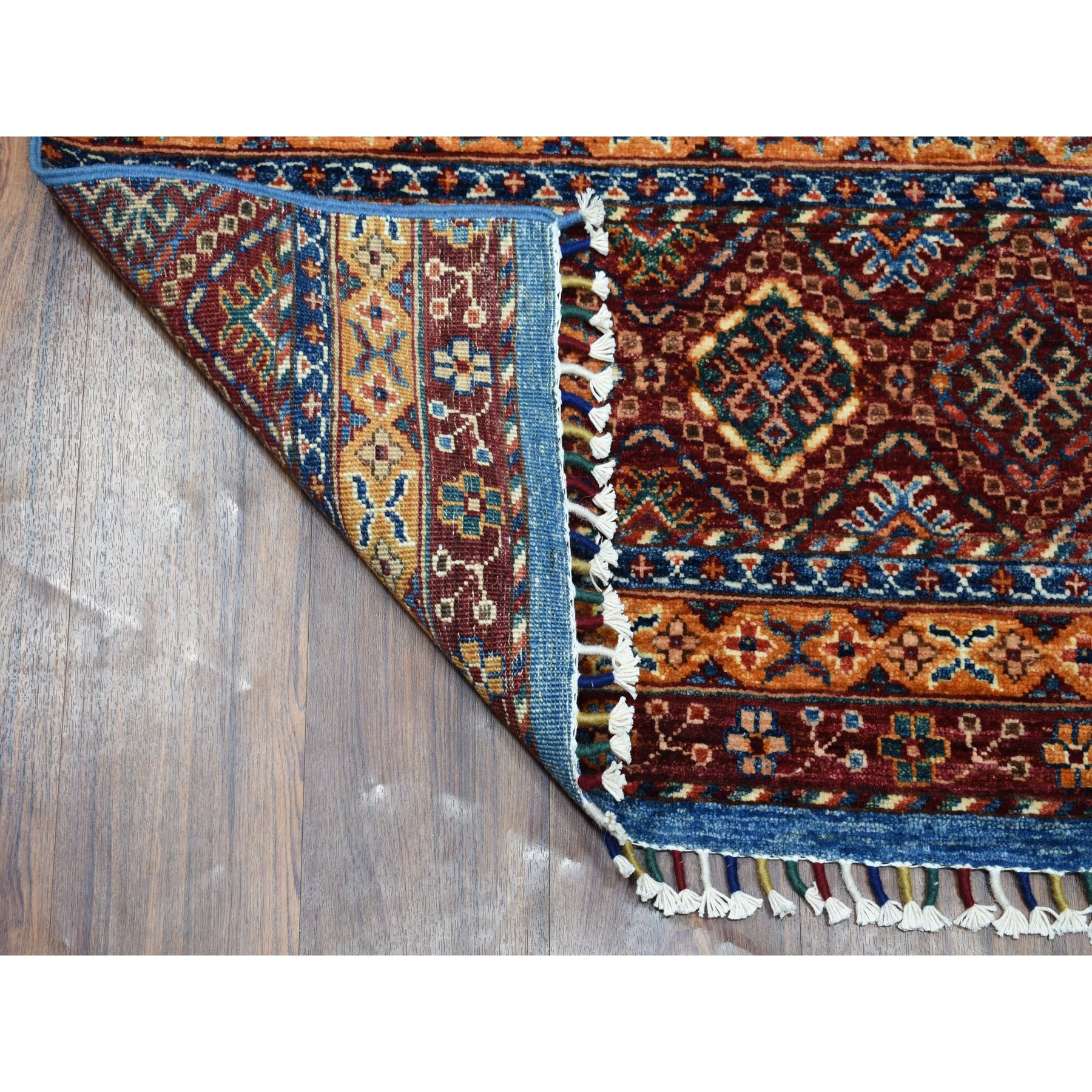 6-7 x2-5  Khorjin Design Runner Blue Super Kazak Geometric Pure Wool Hand Knotted Oriental Rug 