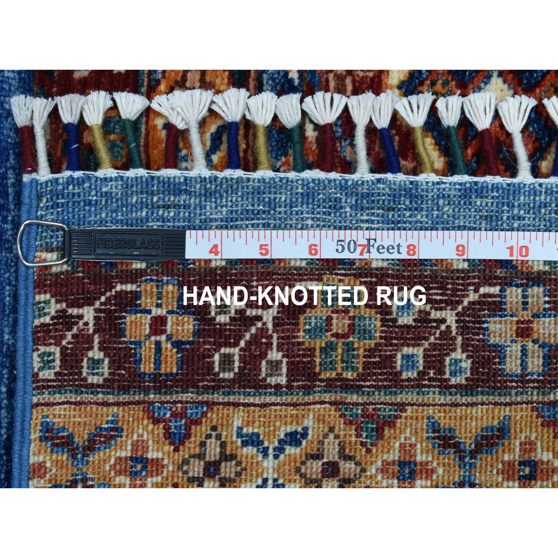 6-7 x2-5  Khorjin Design Runner Blue Super Kazak Geometric Pure Wool Hand Knotted Oriental Rug 