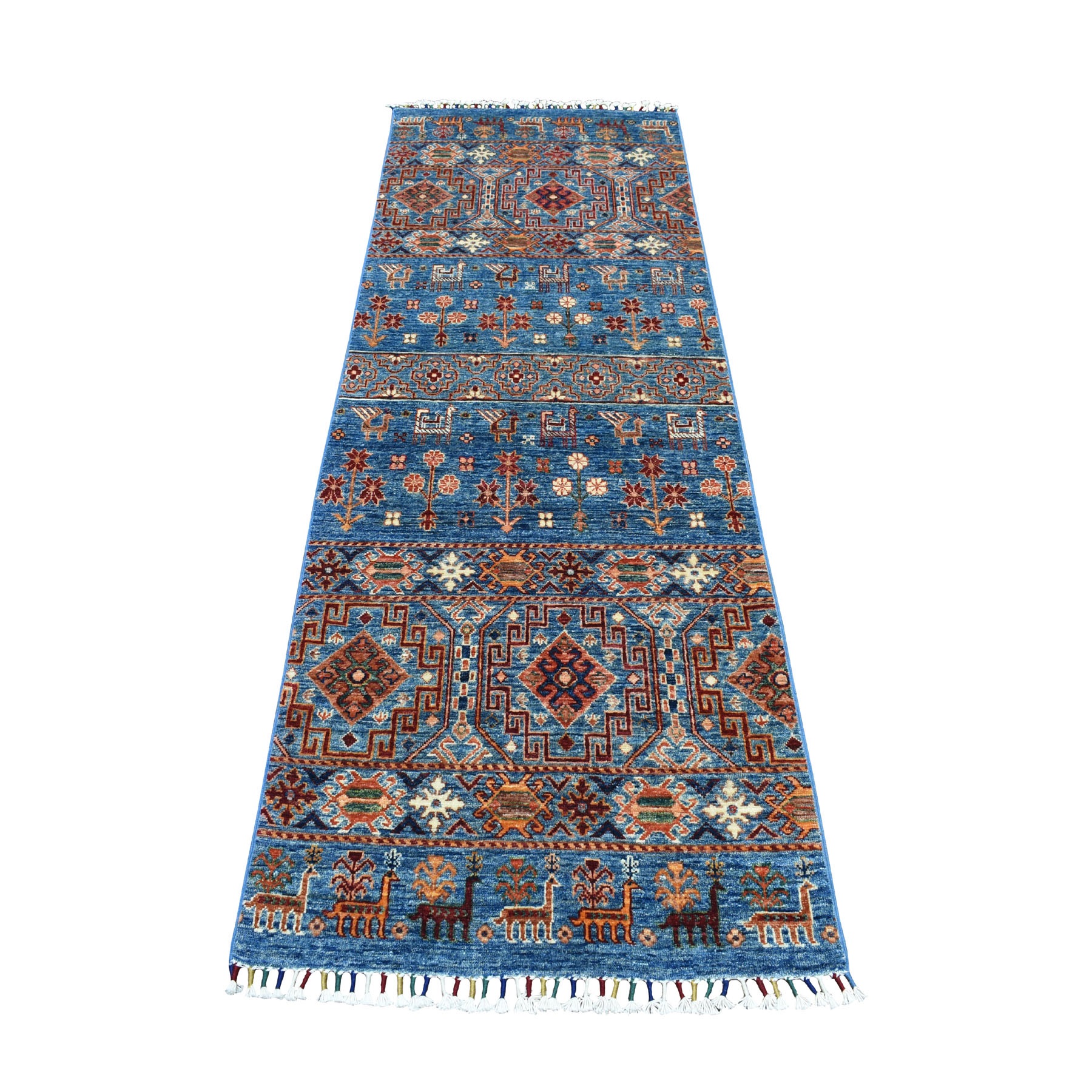 2-9 x7-9  Blue Khorjin Design Runner Super Kazak Pictorial Pure Wool Hand Knotted Oriental Rug 