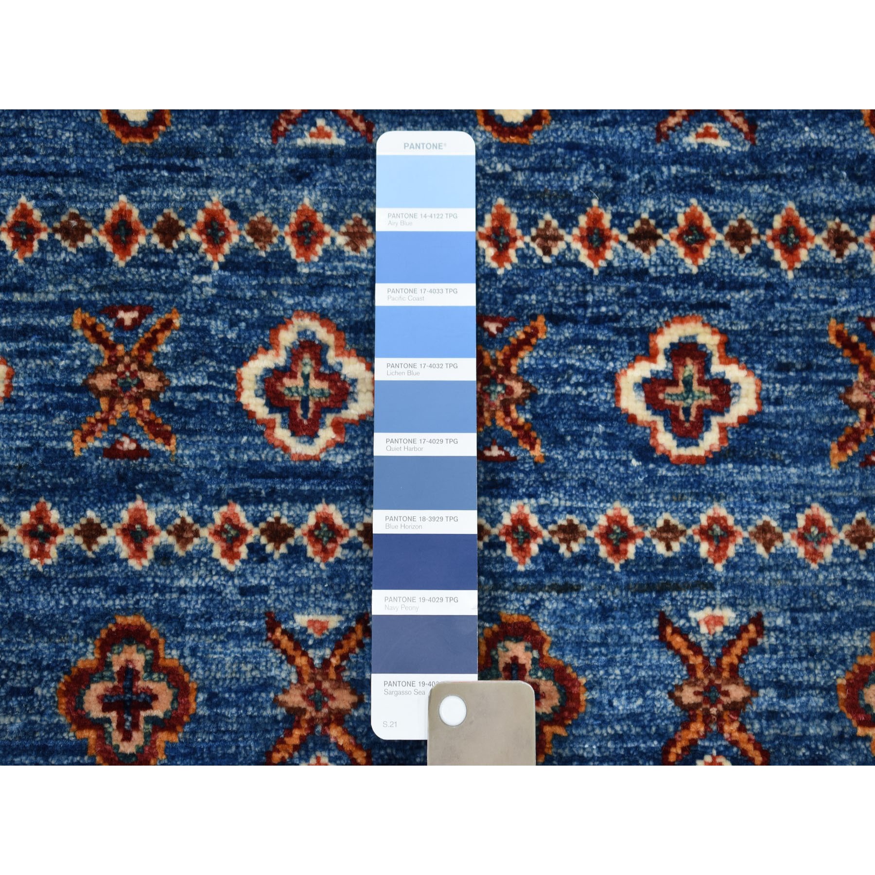 2-6  x6-7  Khorjin Design Runner Blue Super Kazak Geometric Pure Wool Hand Knotted Oriental Rug 