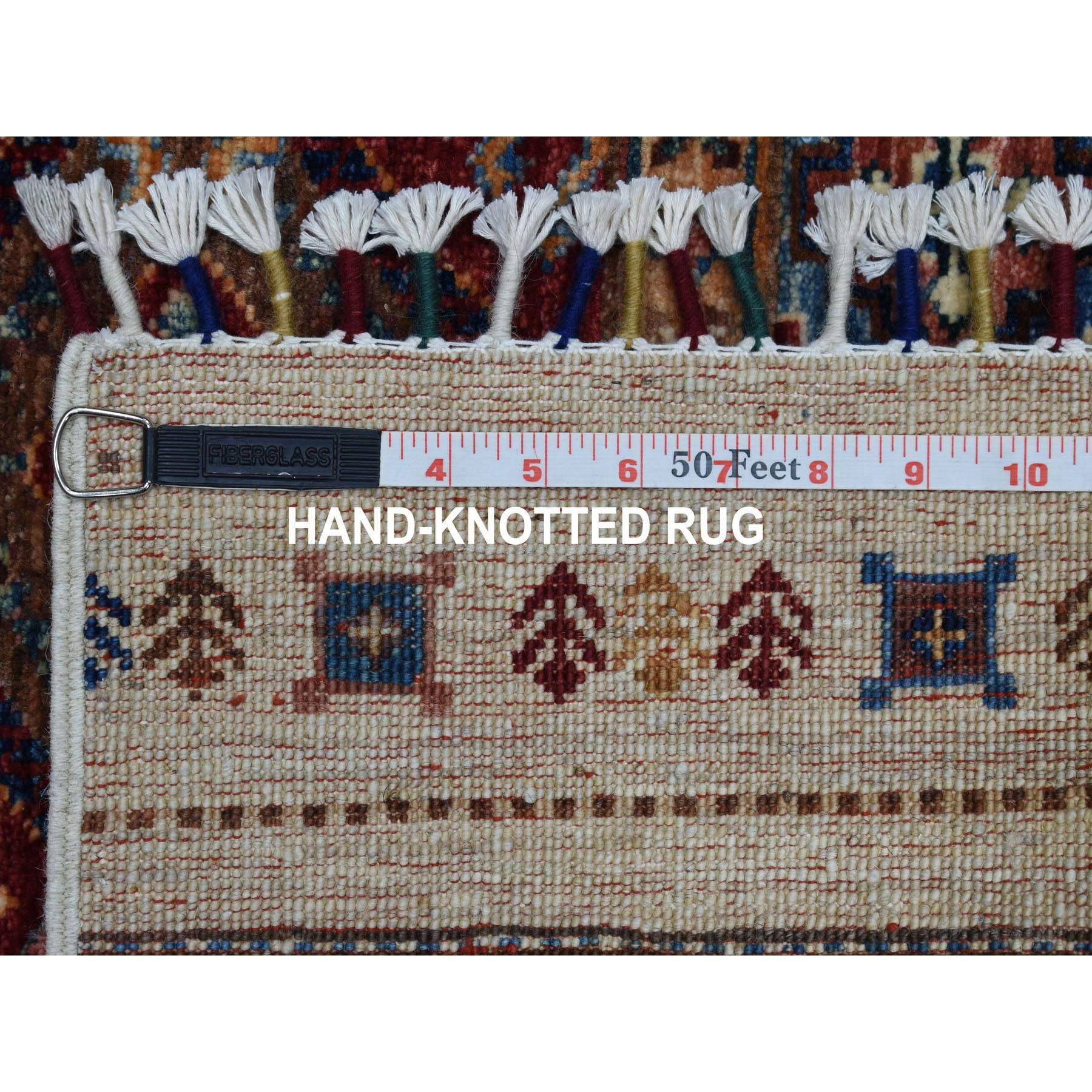 2-7 x9- Ivory Khorjin Design Runner Super Kazak Geometric Hand Knotted Pure Wool Oriental Rug 