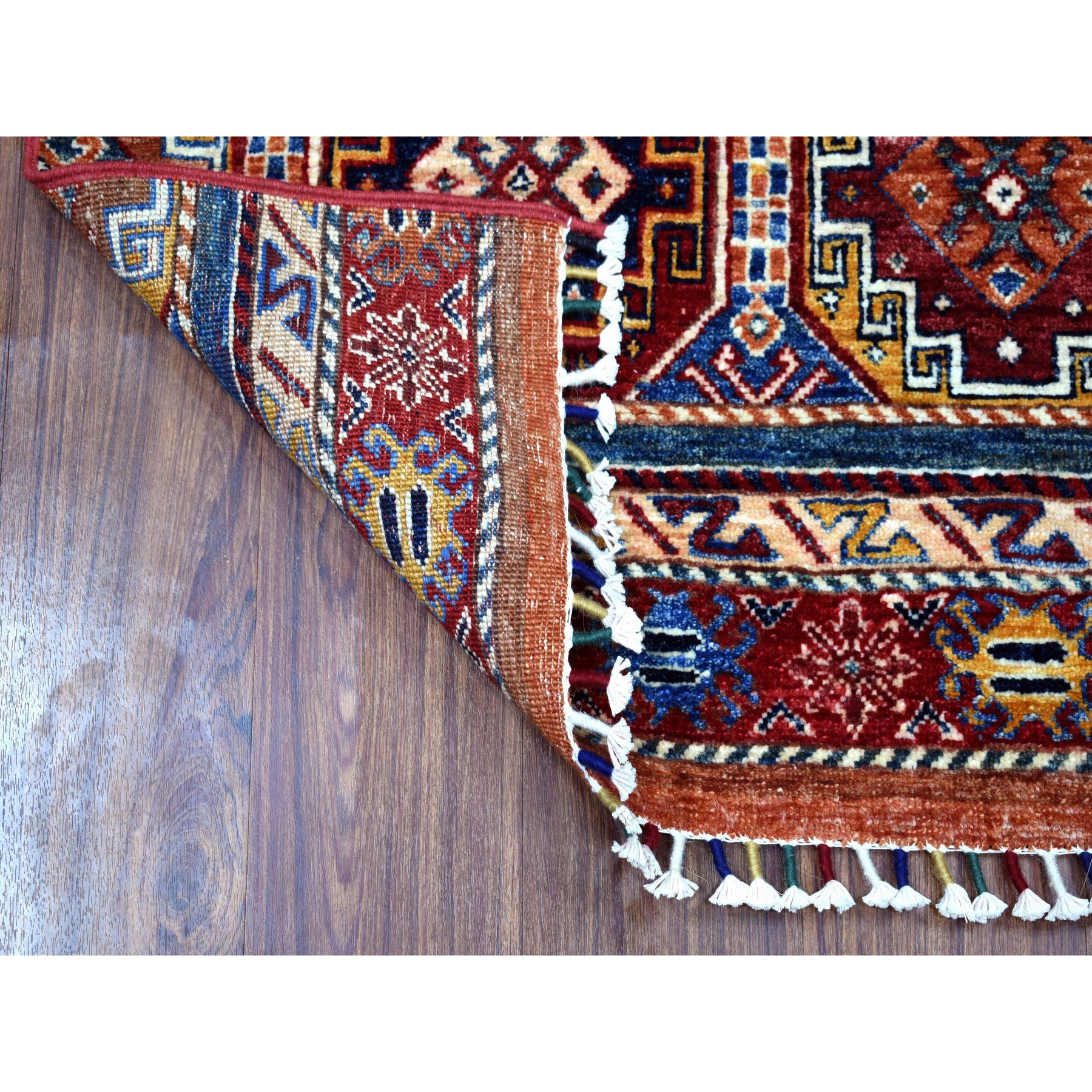2-5 x6-7  Red Khorjin Design Runner Super Kazak Geometric Hand Knotted Pure Wool Oriental Rug 