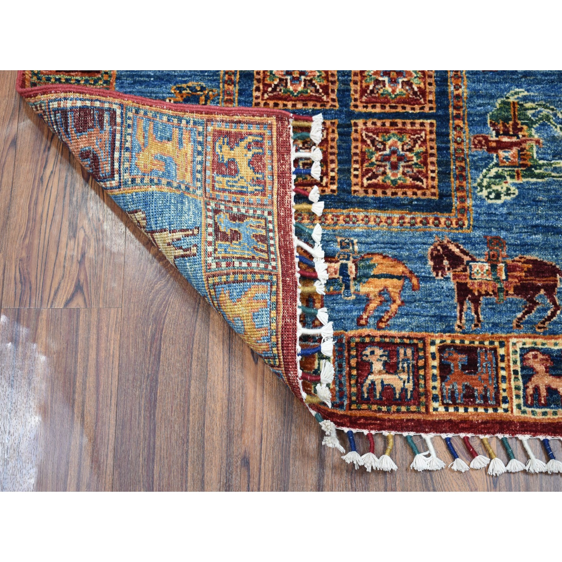 2-9 x4- Blue Horse Design Super Kazak Pictorial Pure Wool Hand Knotted Oriental Rug 