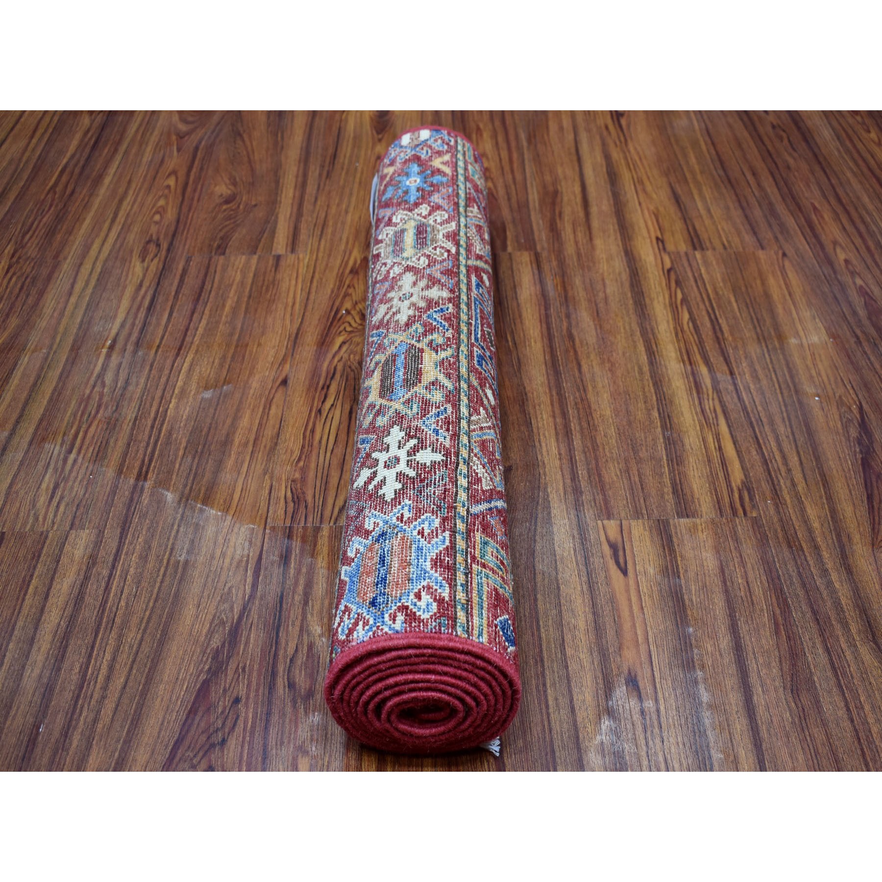 2-5 x6-9  Red Khorjin Design Runner Super Kazak Geometric Pure Wool Hand Knotted Oriental Rug 