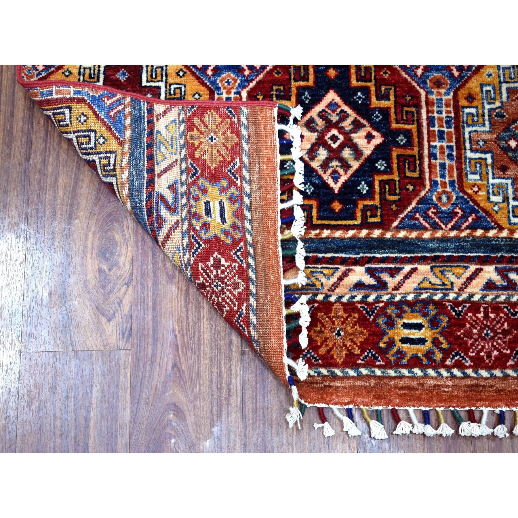 2-7 x6-7  Red Khorjin Design Runner Super Kazak Geometric Hand Knotted Pure Wool Oriental Rug 