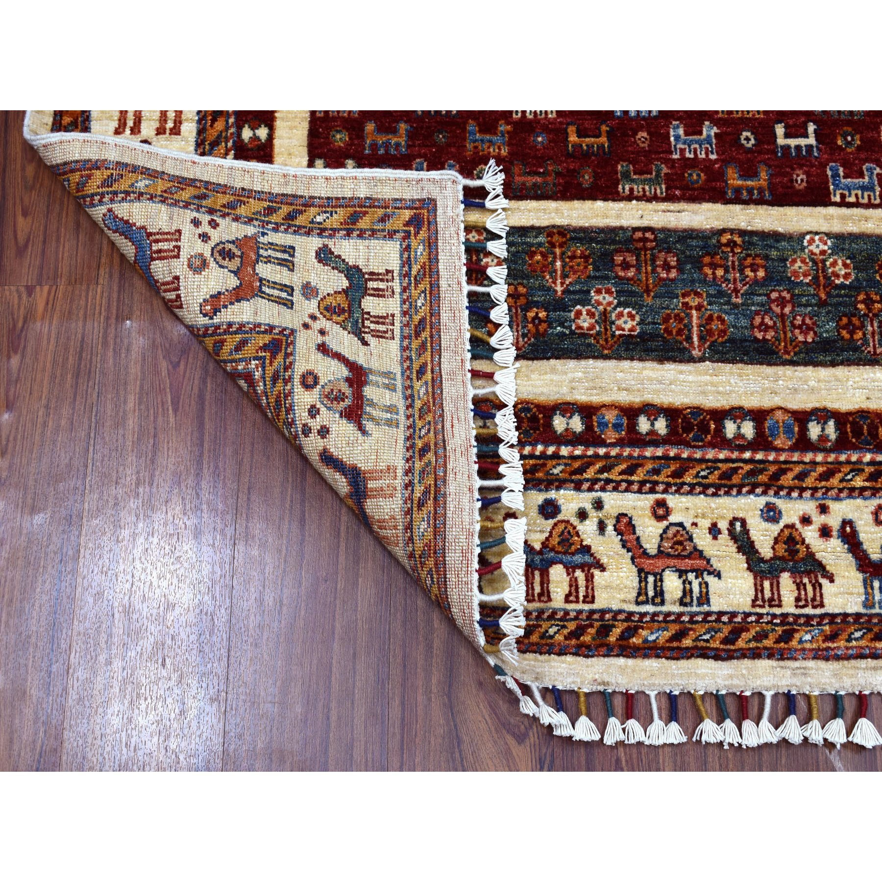 5-8 x8- Ivory Khorjin Design Super Kazak Camel Pure Wool Hand Knotted Oriental Rug 