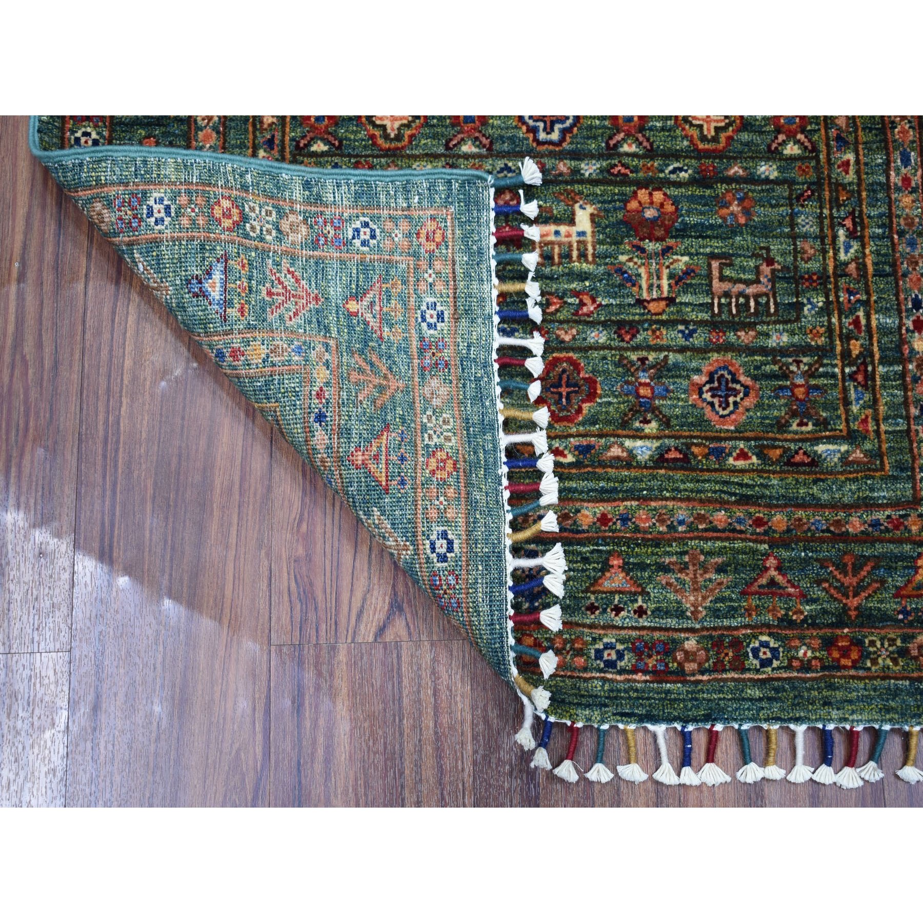 2-10 x4-2  Green Kashkuli Design Super Kazak Pictorial Hand Knotted Pure Wool Oriental Rug 