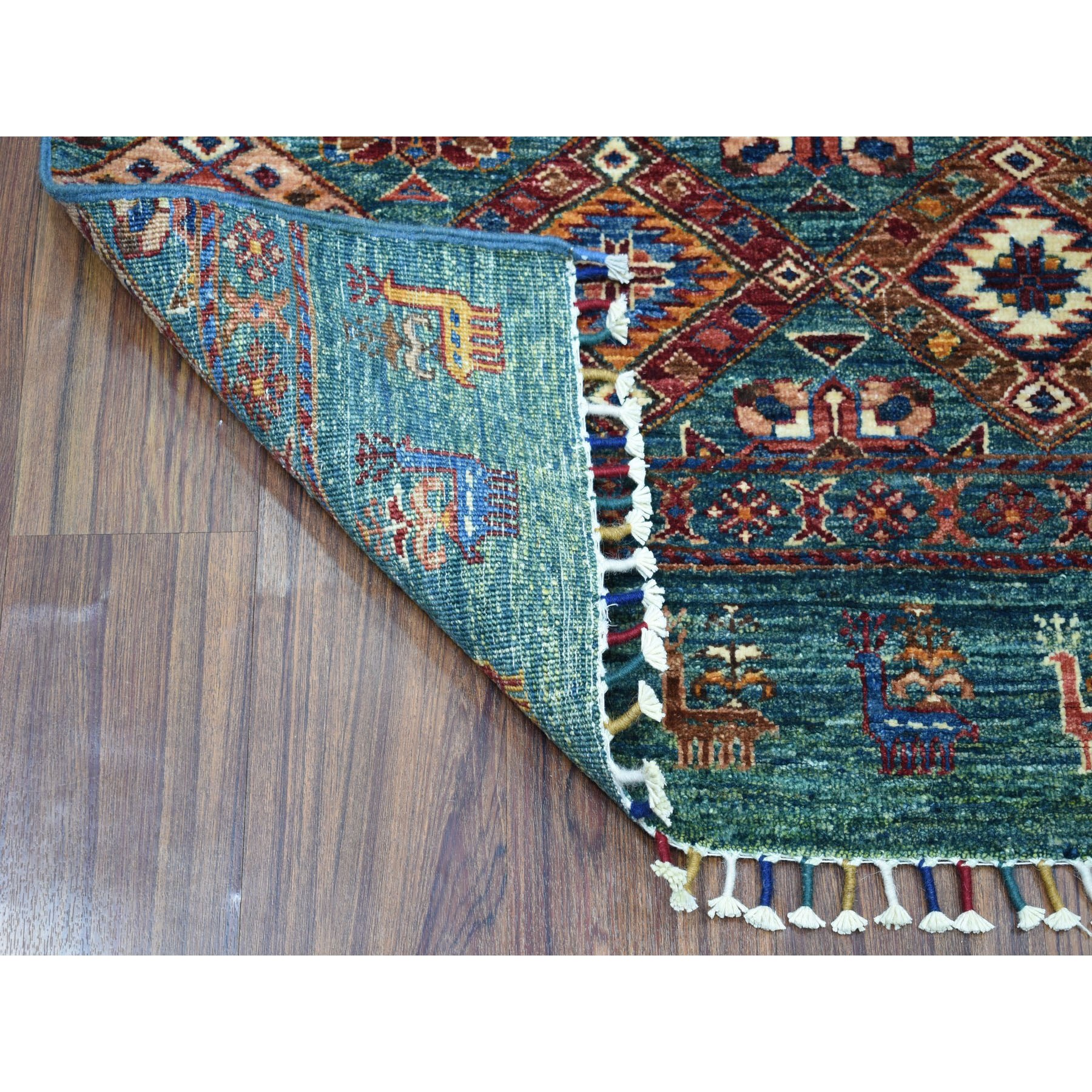 2-6 x6- Green Khorjin Design Runner Super Kazak Pictorial Pure Wool Hand Knotted Oriental Rug 