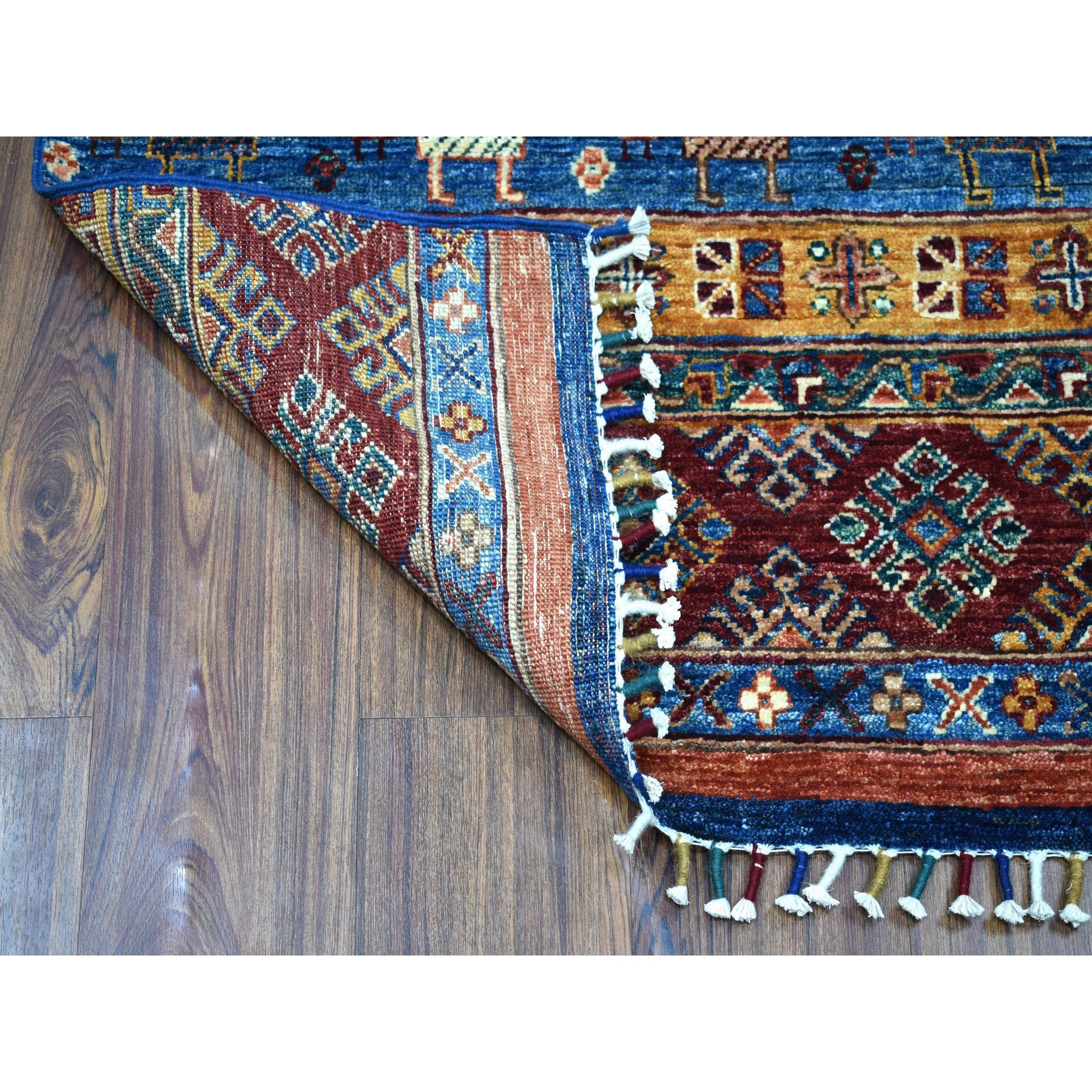2-4 x10-1  Blue Khorjin Design Runner Super Kazak Geometric Pure Wool Hand Knotted Oriental Rug 