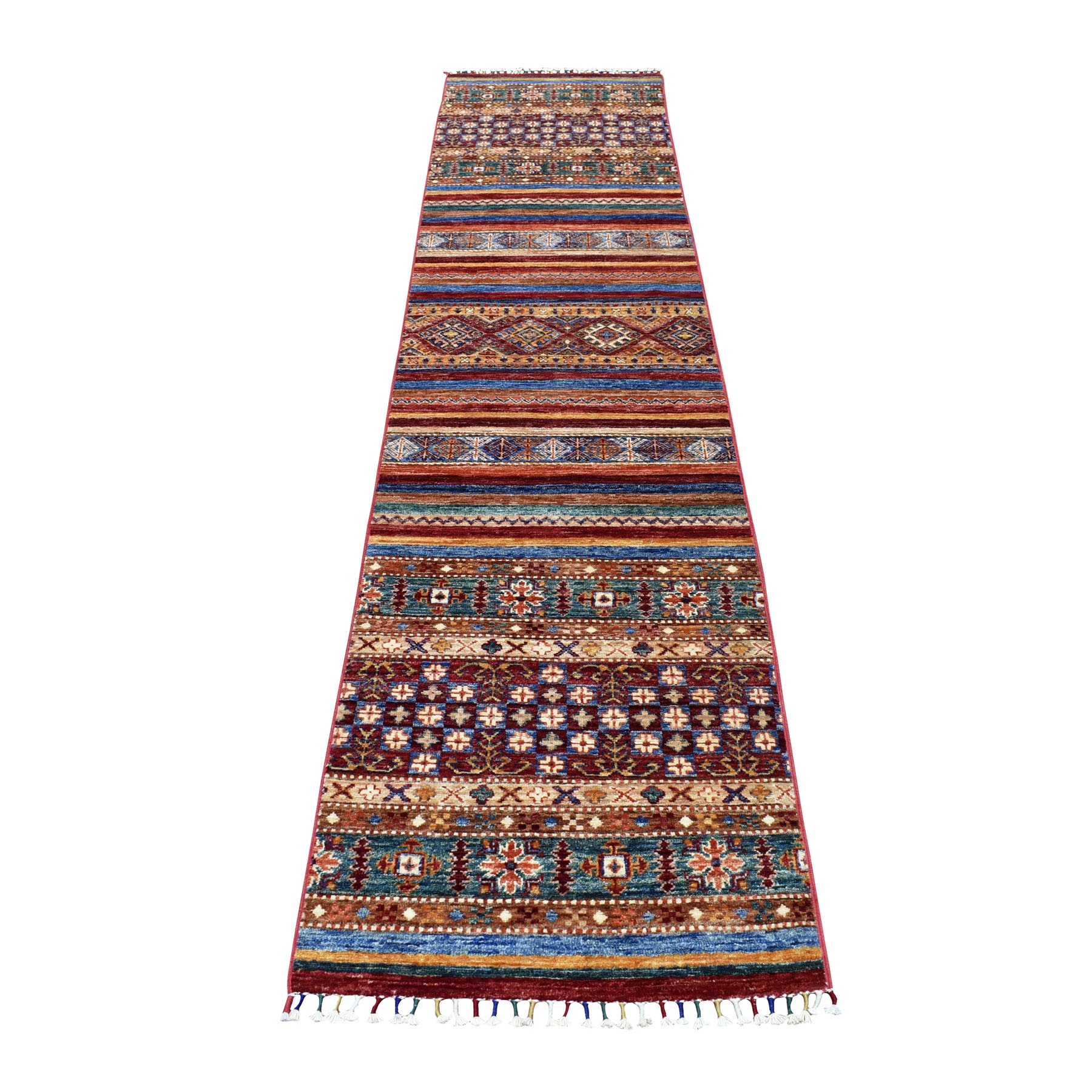 2'2"X9'9" Brown Khorjin Design Runner Super Kazak Tribal Pure Wool Hand Knotted Oriental Rug moaeb9d8